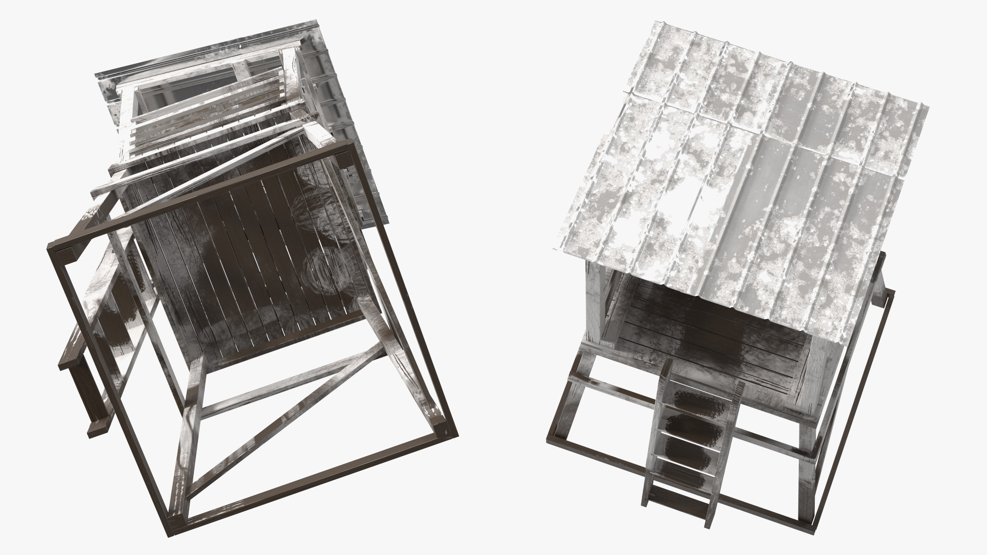 Old Wooden Lifeguard Station White 3D model