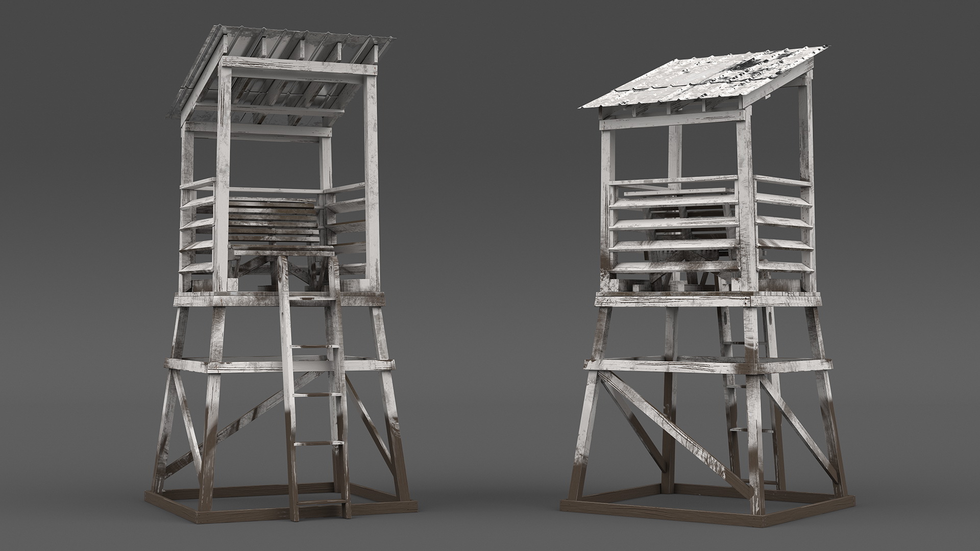 Old Wooden Lifeguard Station White 3D model