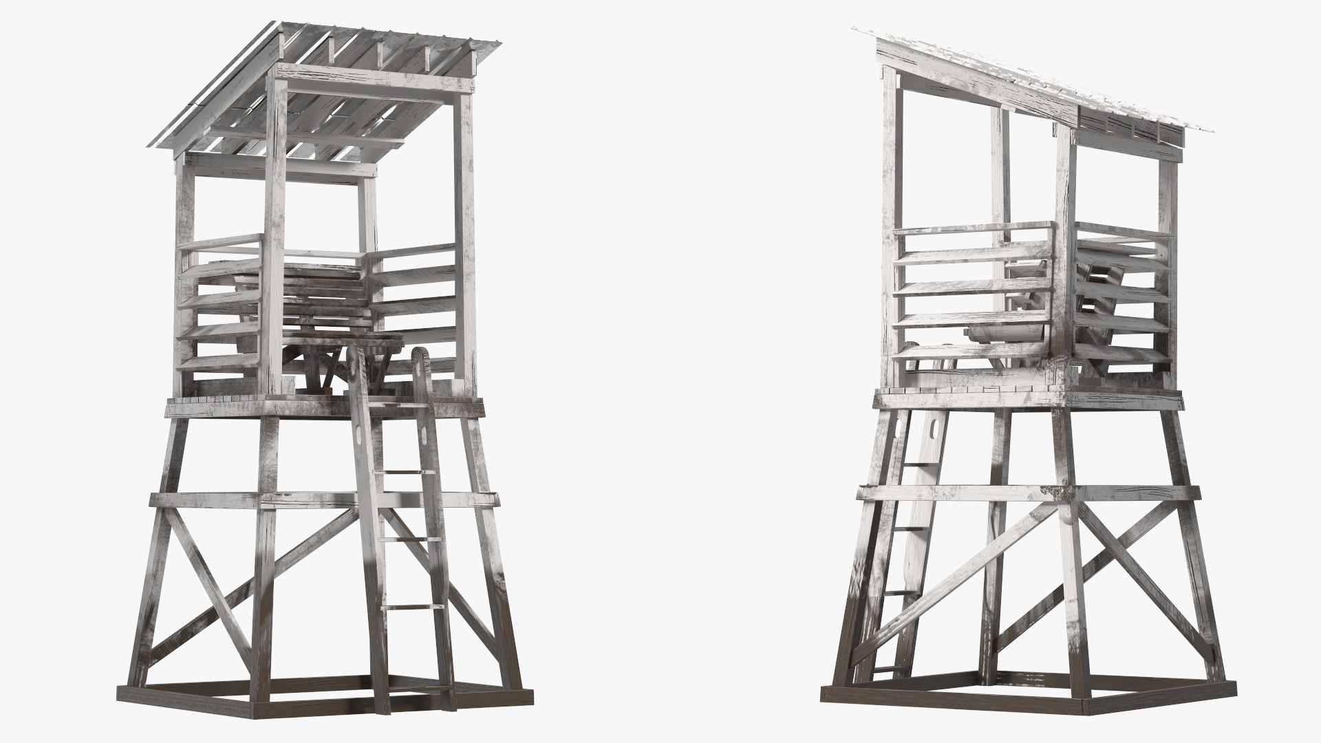 Old Wooden Lifeguard Station White 3D model