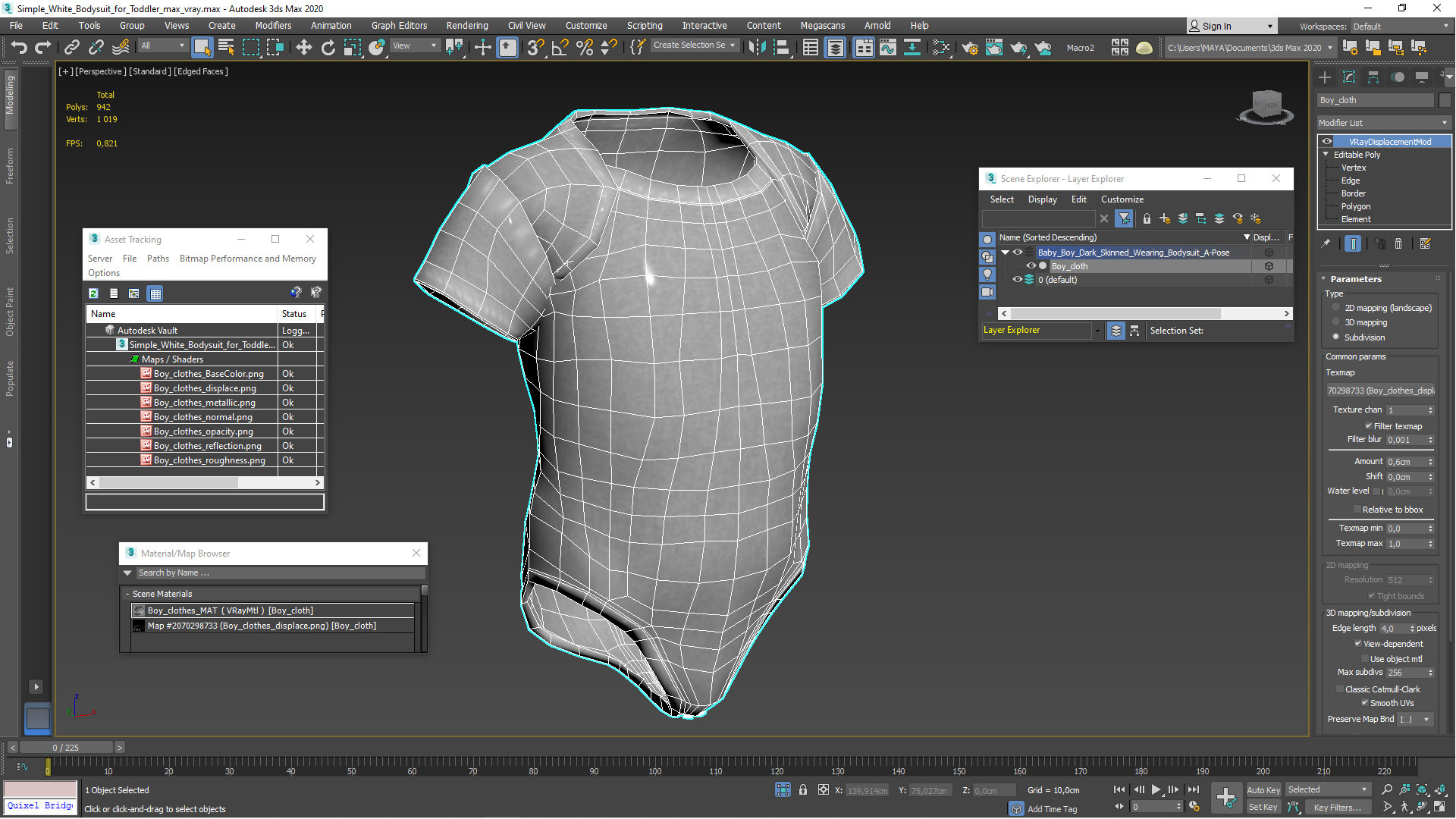 3D Simple White Bodysuit for Toddler model