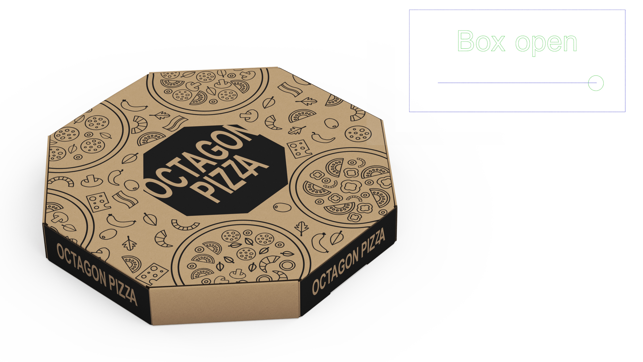 3D Craft Paper Pizza Box Octagonal Rigged model