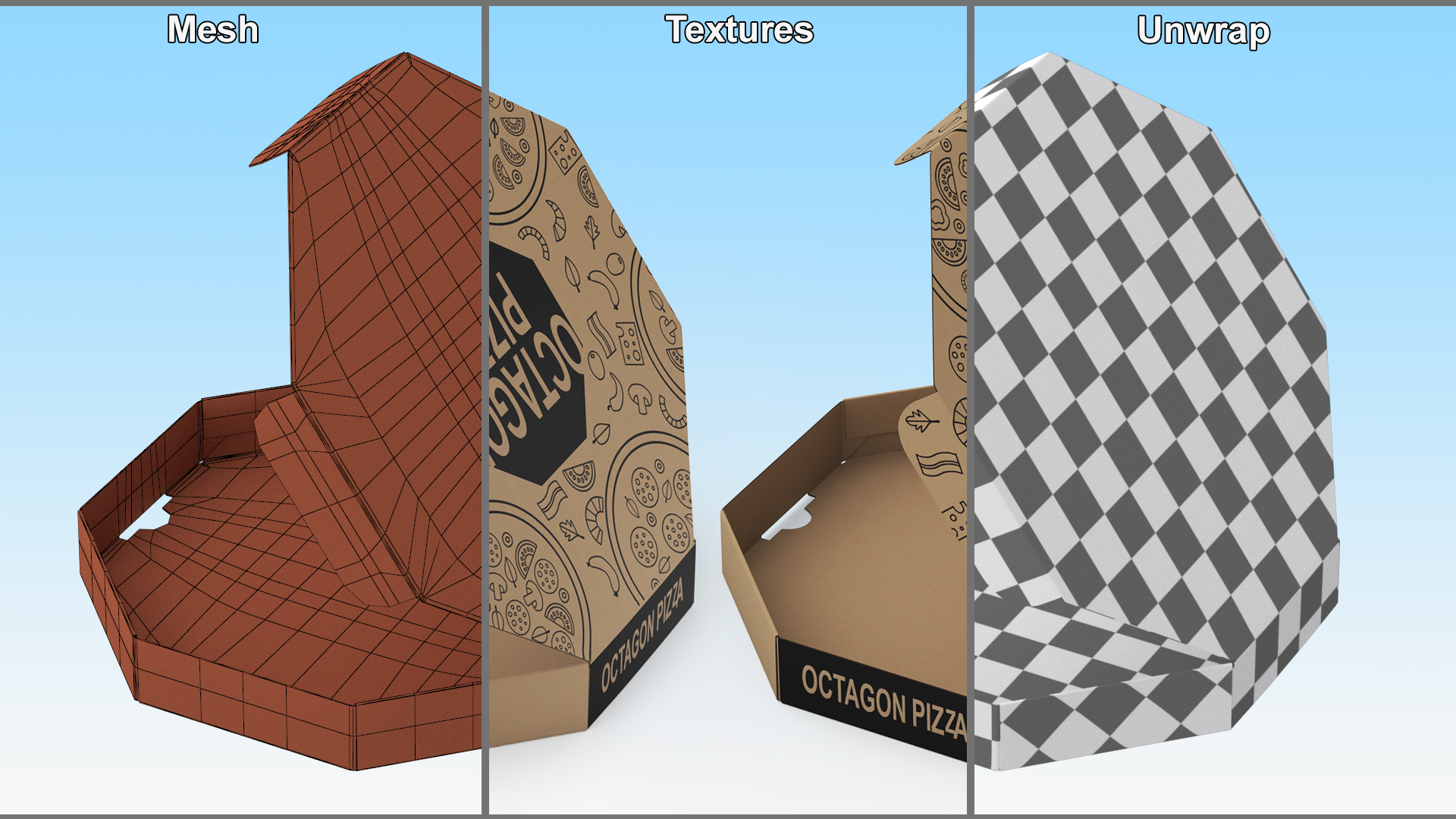 3D Craft Paper Pizza Box Octagonal Rigged model