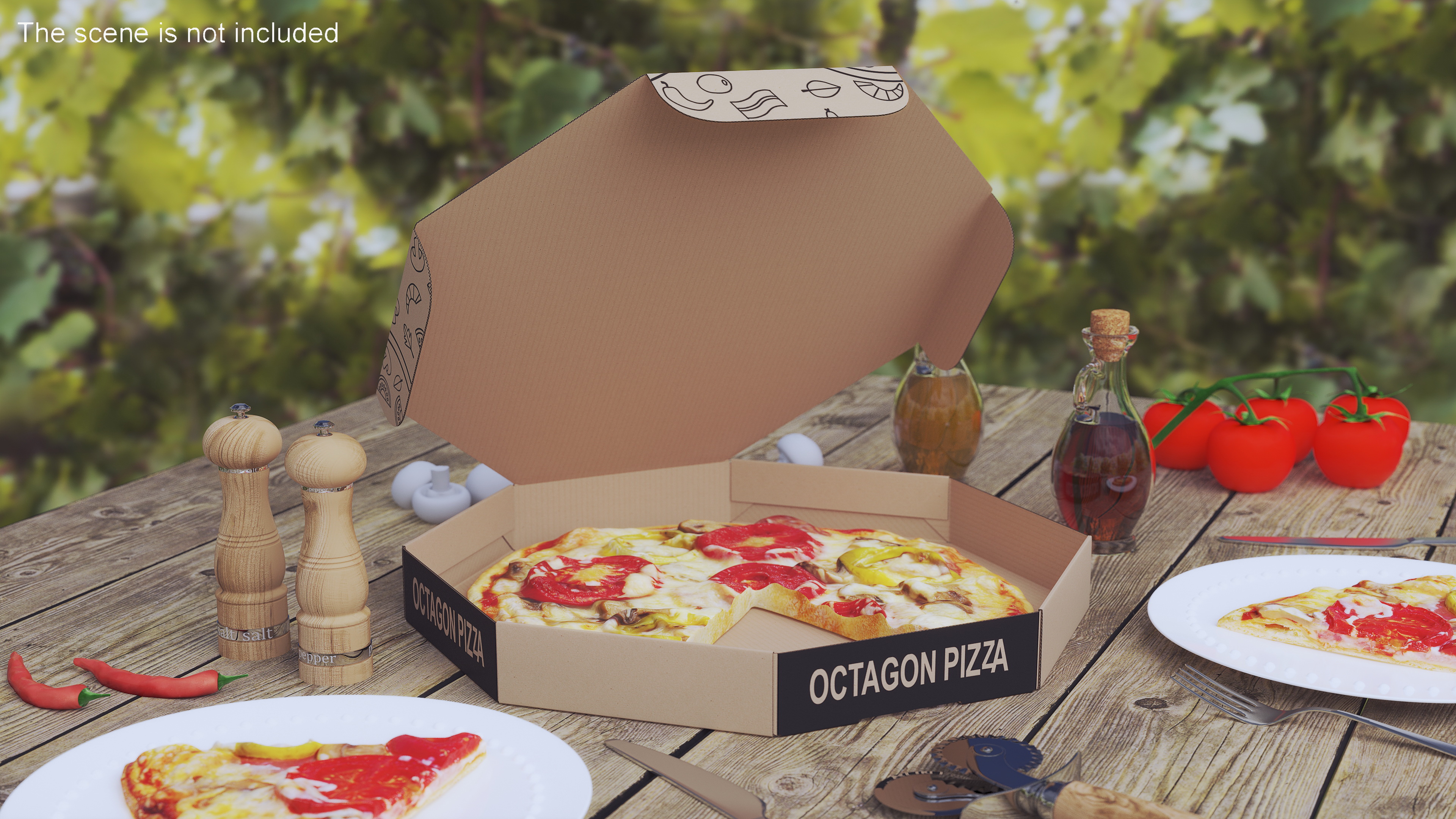 3D Craft Paper Pizza Box Octagonal Rigged model