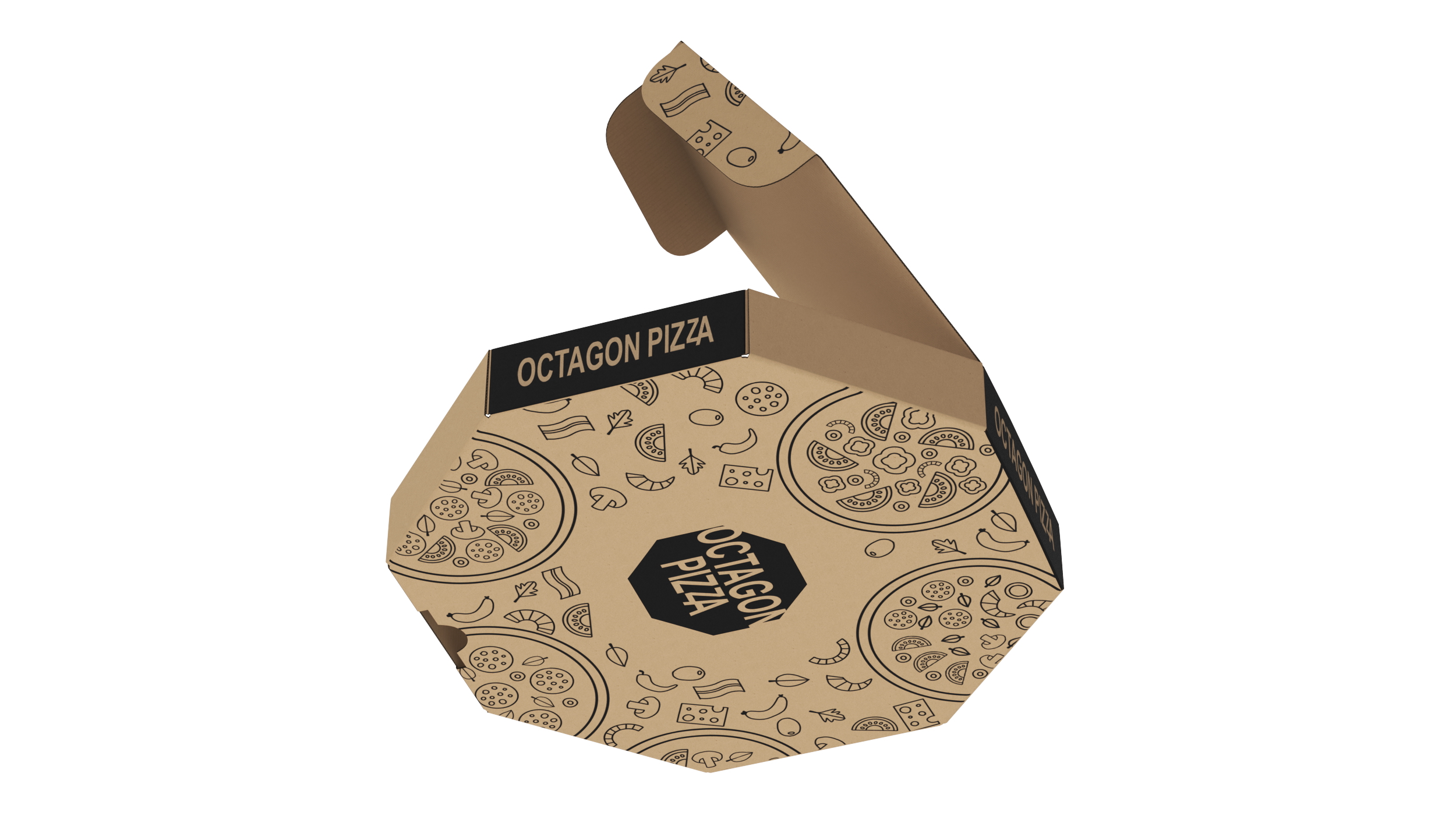 3D Craft Paper Pizza Box Octagonal Rigged model