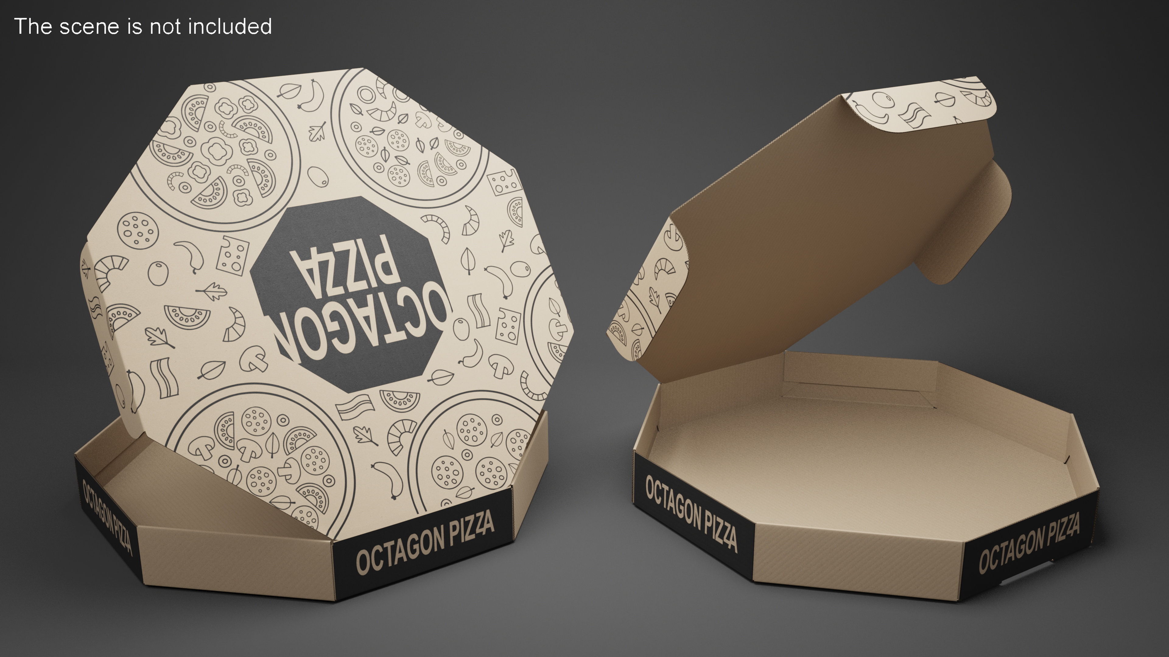 3D Craft Paper Pizza Box Octagonal Rigged model