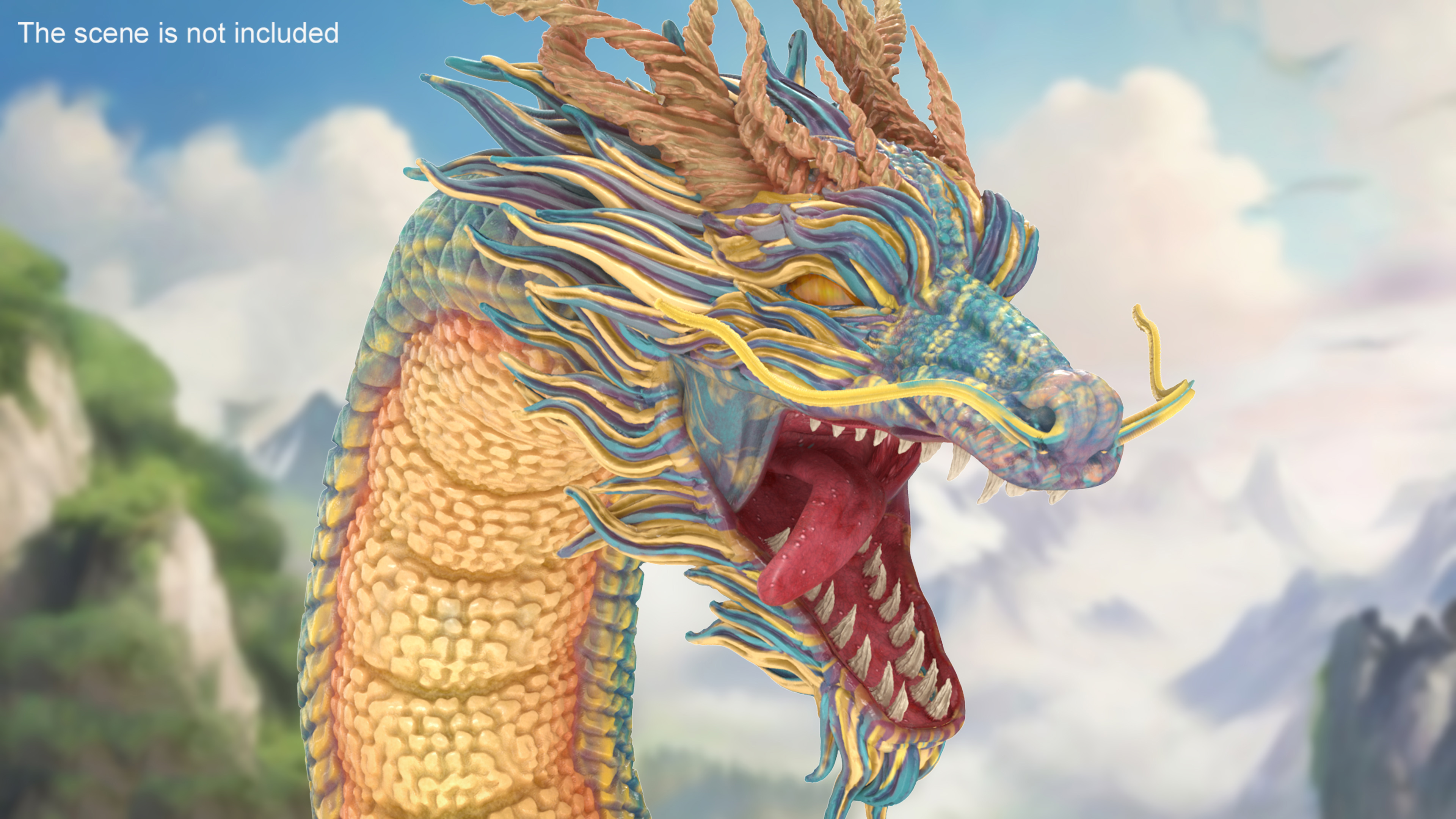Mythical Creature Asian Dragon Blue Flying 3D