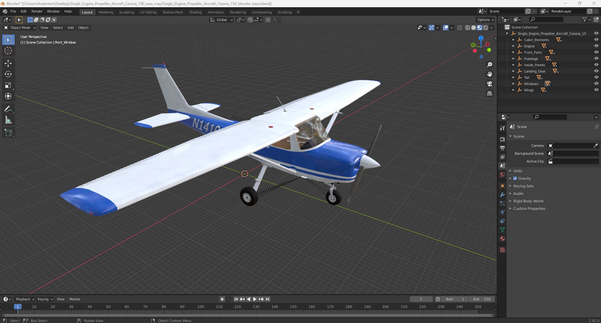 3D Single Engine Propeller Aircraft Cessna 150 model