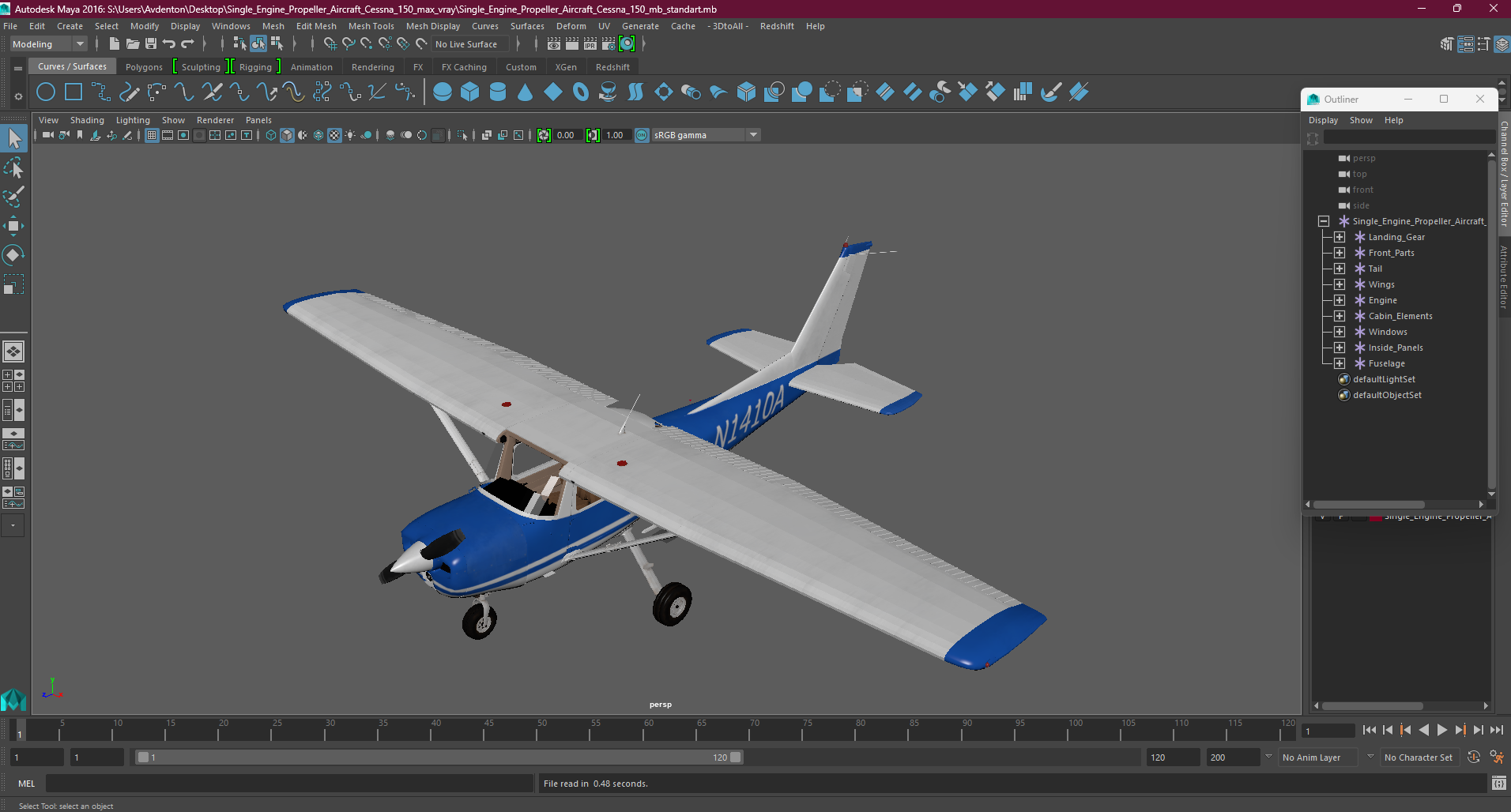 3D Single Engine Propeller Aircraft Cessna 150 model