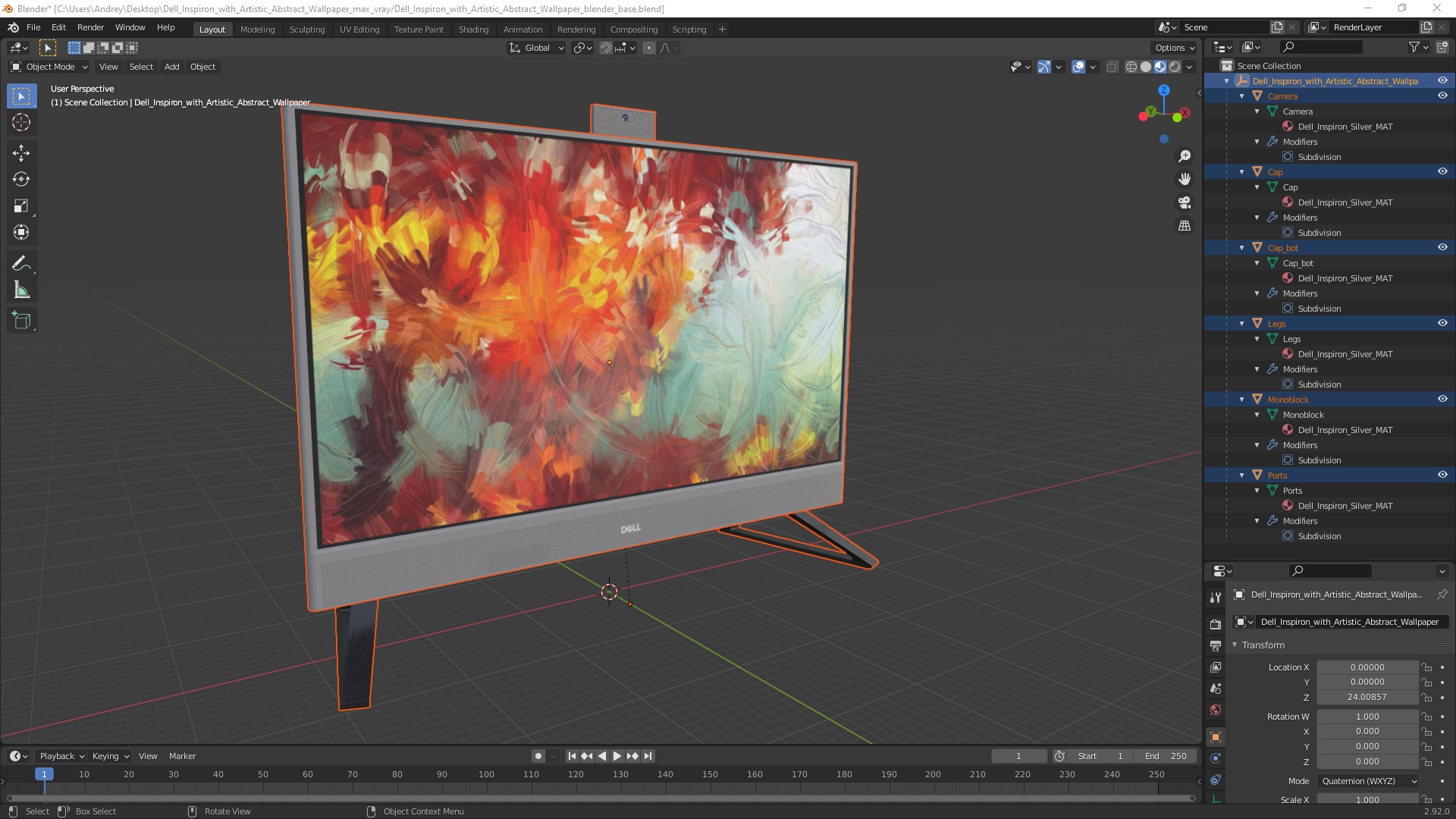 3D Dell Inspiron with Artistic Abstract Wallpaper