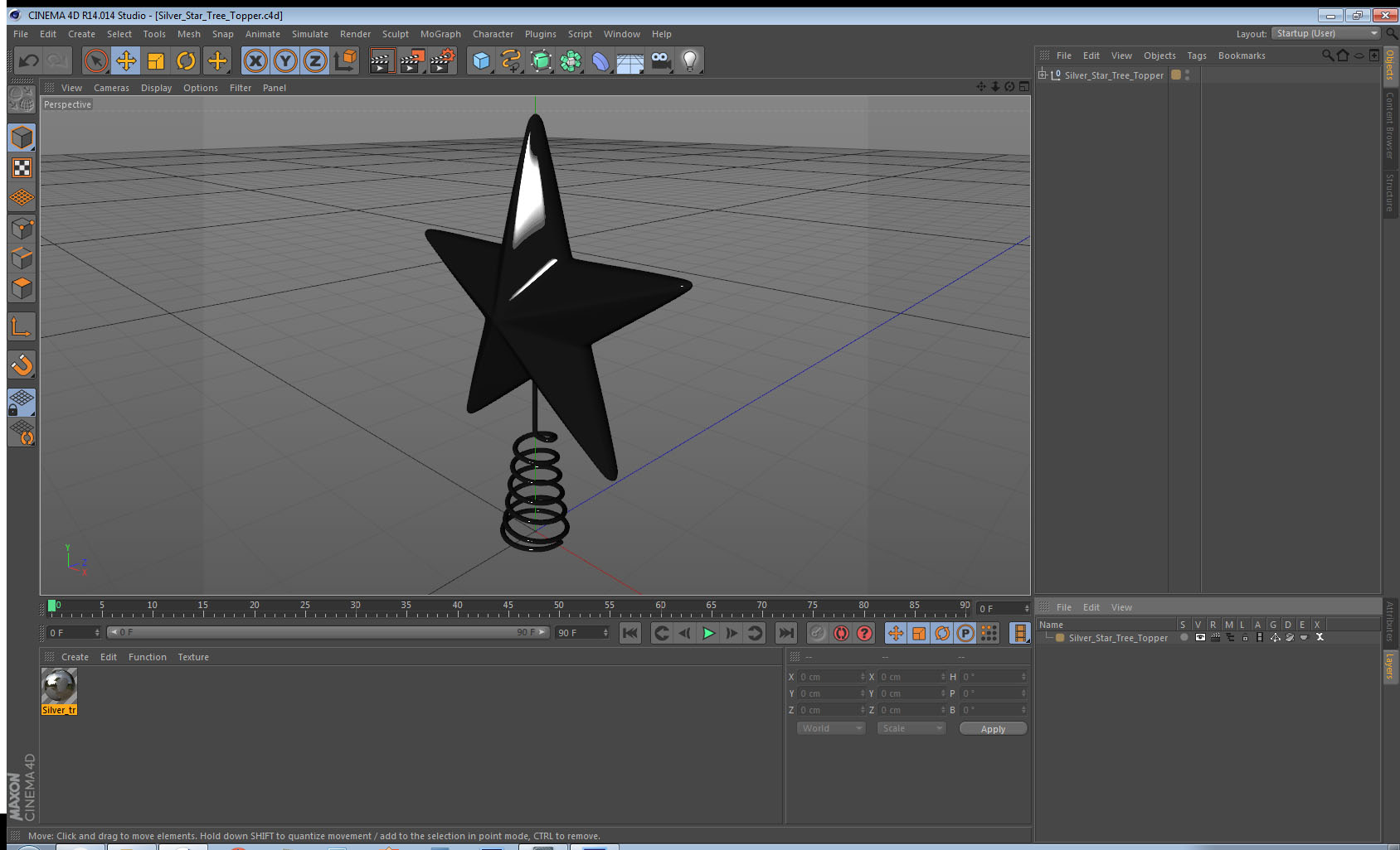 3D Silver Star Tree Topper model