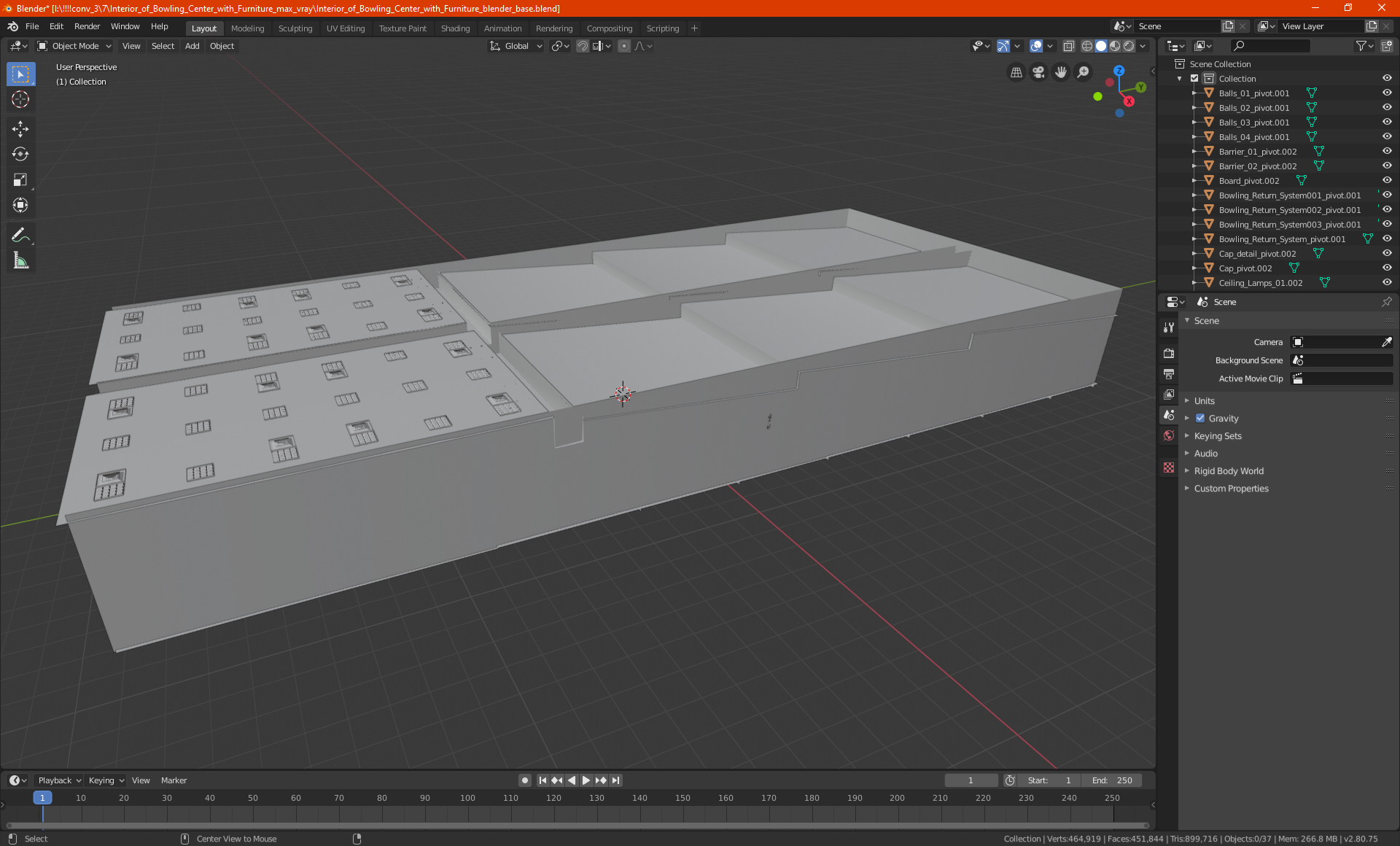 3D Interior of Bowling Center with Furniture