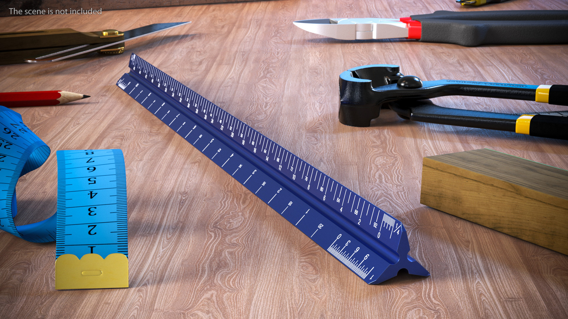 Triangular Scale Ruler Blue 3D