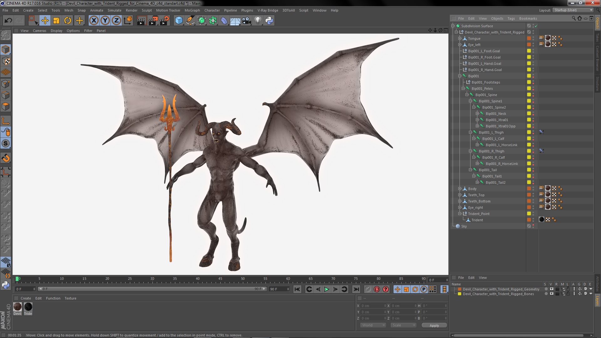 Devil Character with Trident Rigged for Cinema 4D 3D model