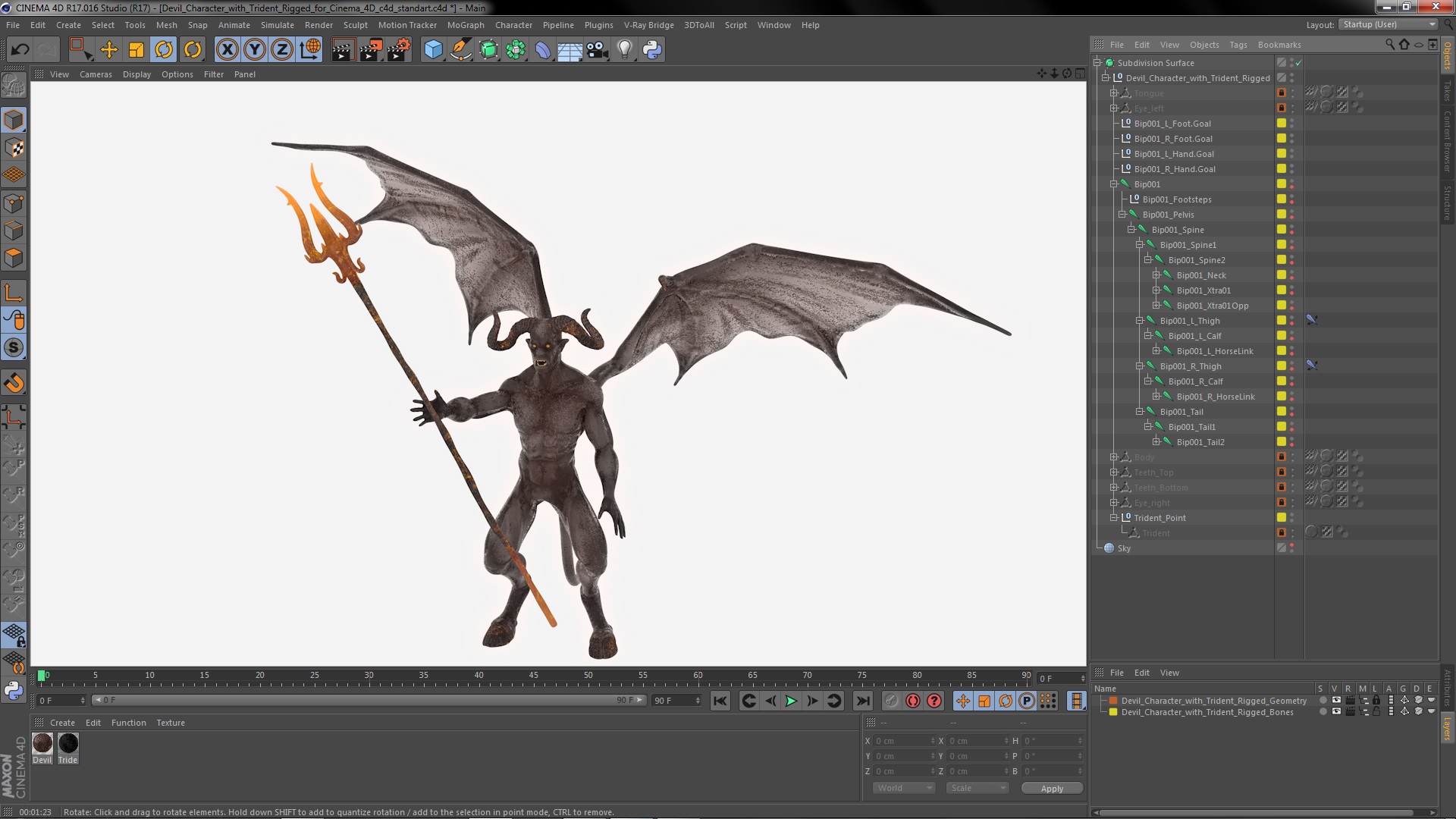 Devil Character with Trident Rigged for Cinema 4D 3D model