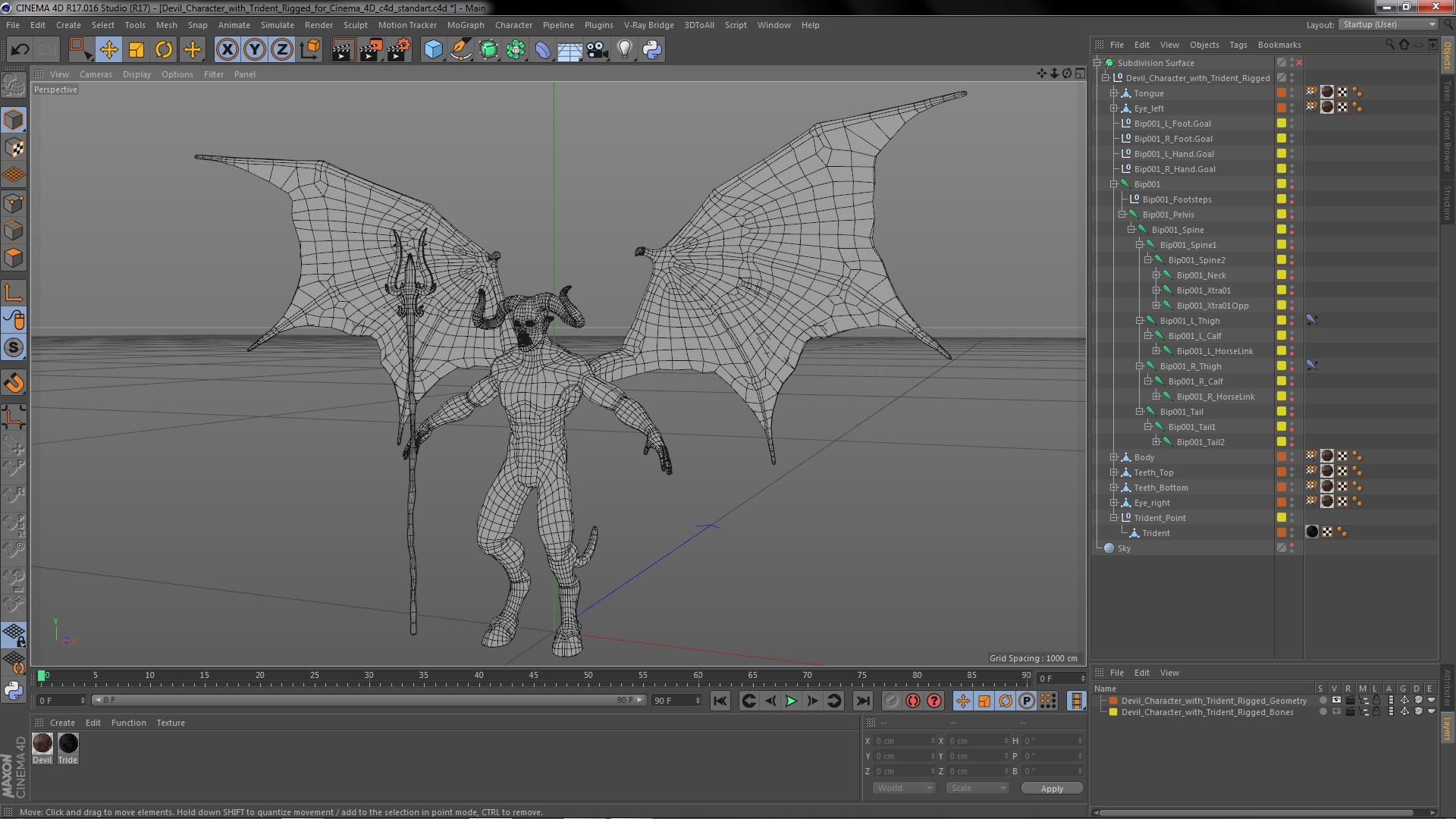 Devil Character with Trident Rigged for Cinema 4D 3D model