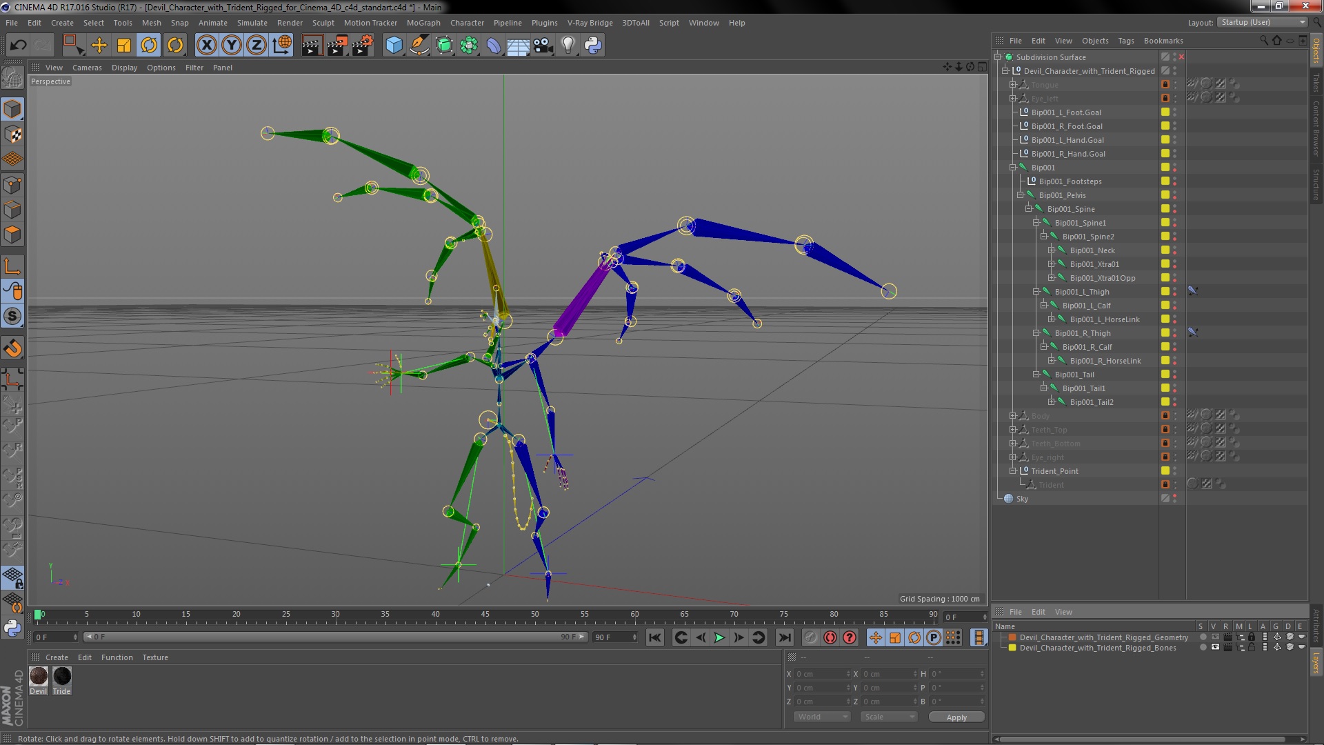 Devil Character with Trident Rigged for Cinema 4D 3D model