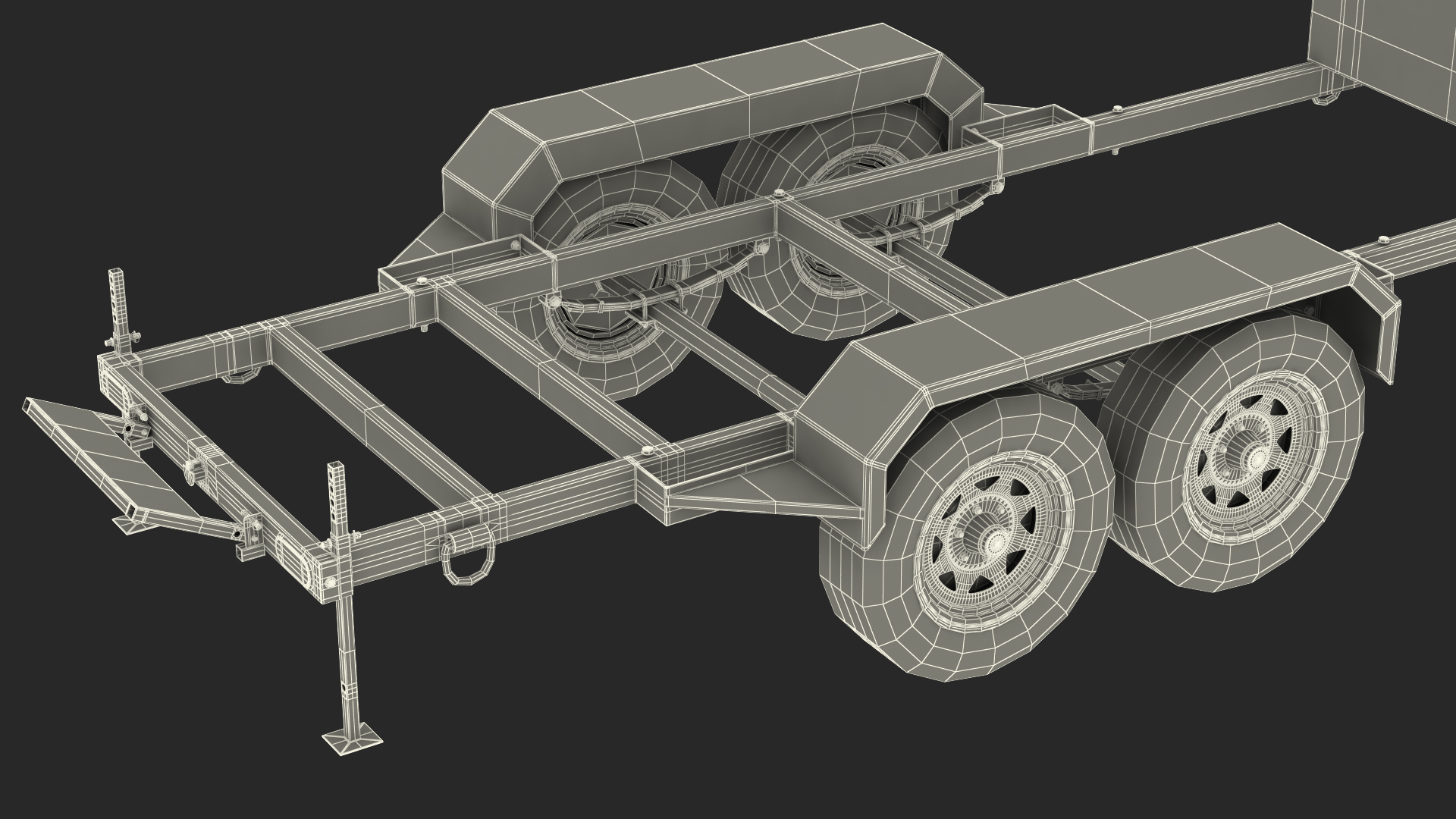 3D Heavy Duty 4 Wheel Trailer Rigged model