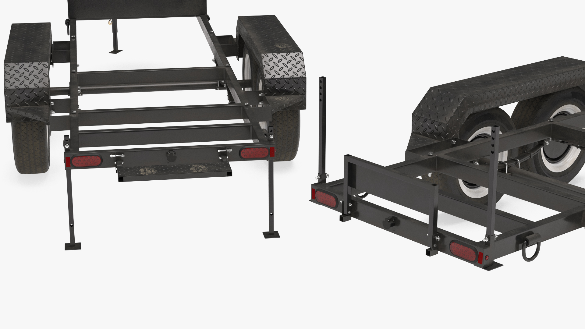 3D Heavy Duty 4 Wheel Trailer Rigged model