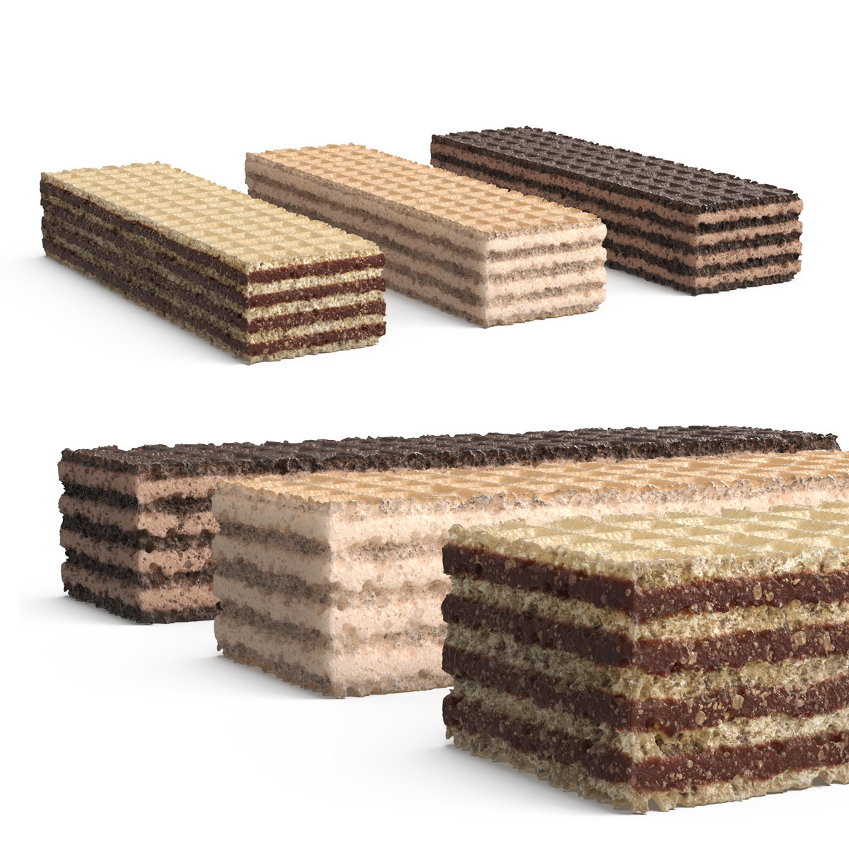 Cream Filled Wafers Set Beige 3D model collection preview