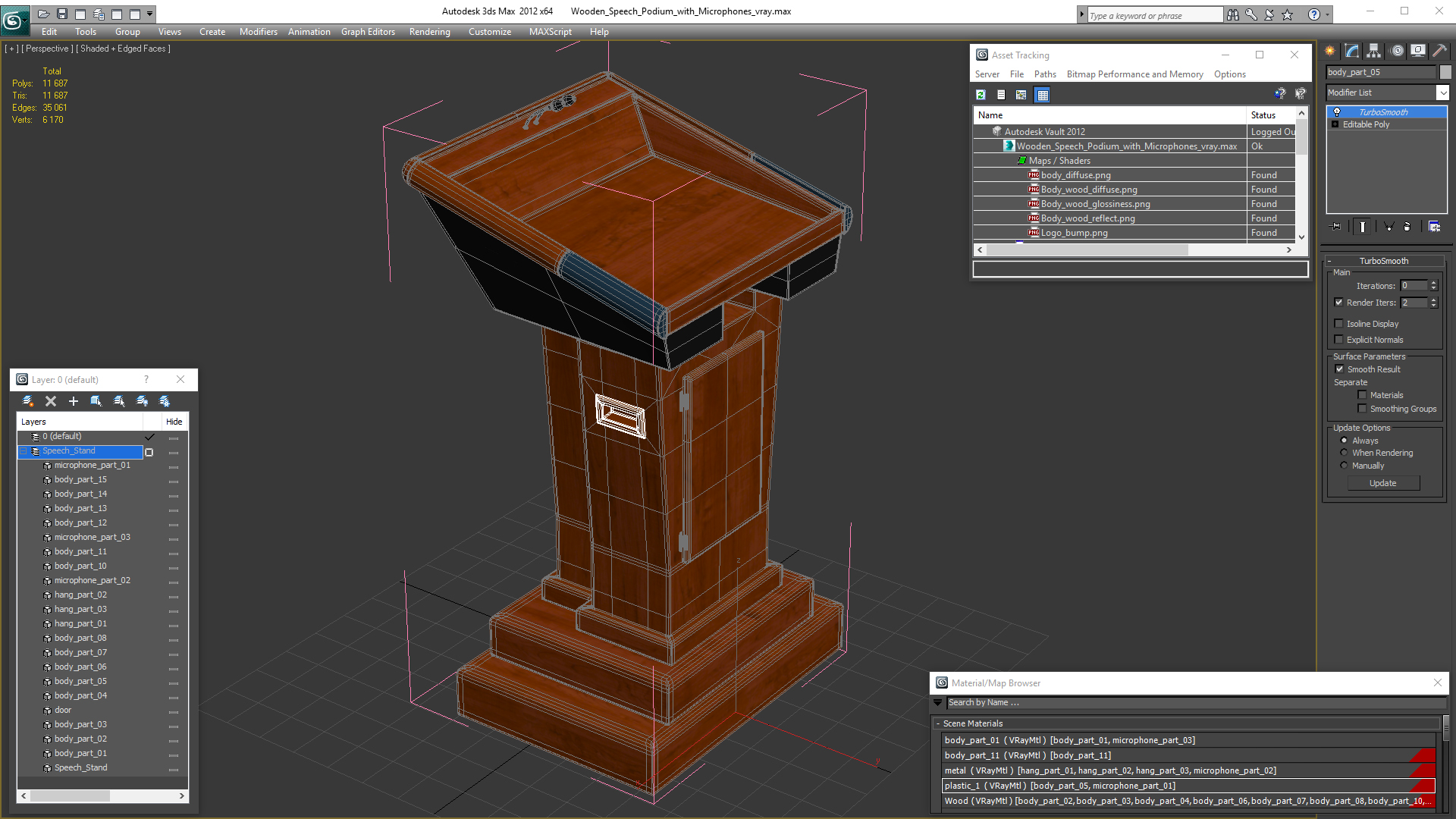 Wooden Speech Podium with Microphones 3D