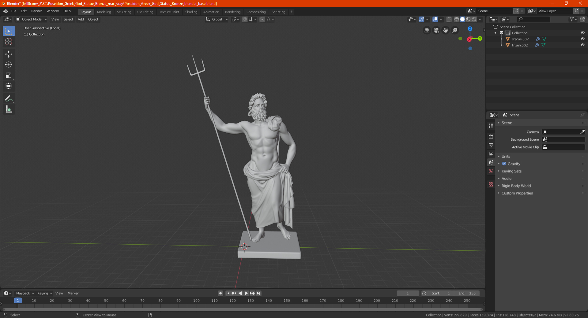Poseidon Greek God Statue Bronze 3D