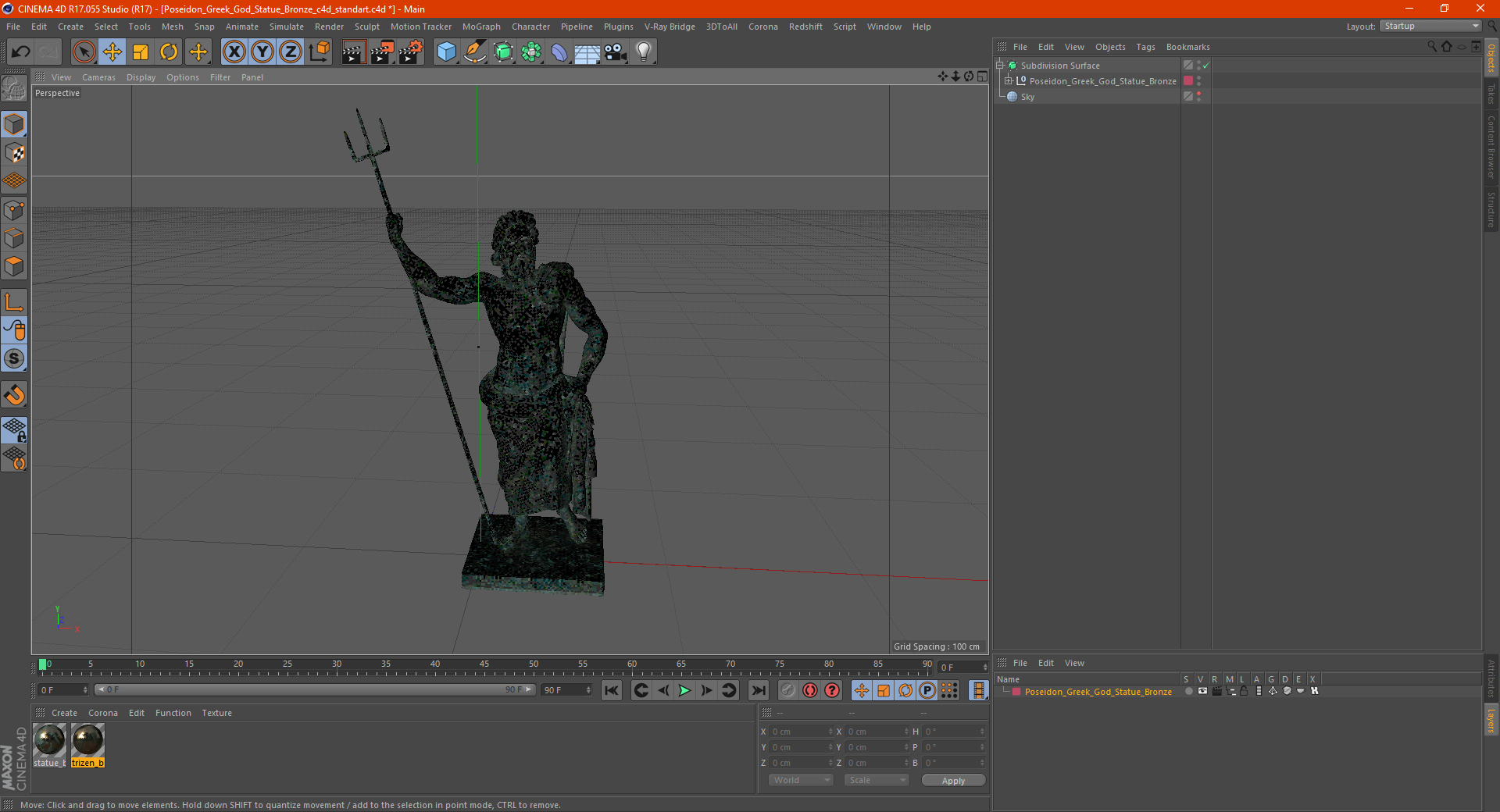 Poseidon Greek God Statue Bronze 3D