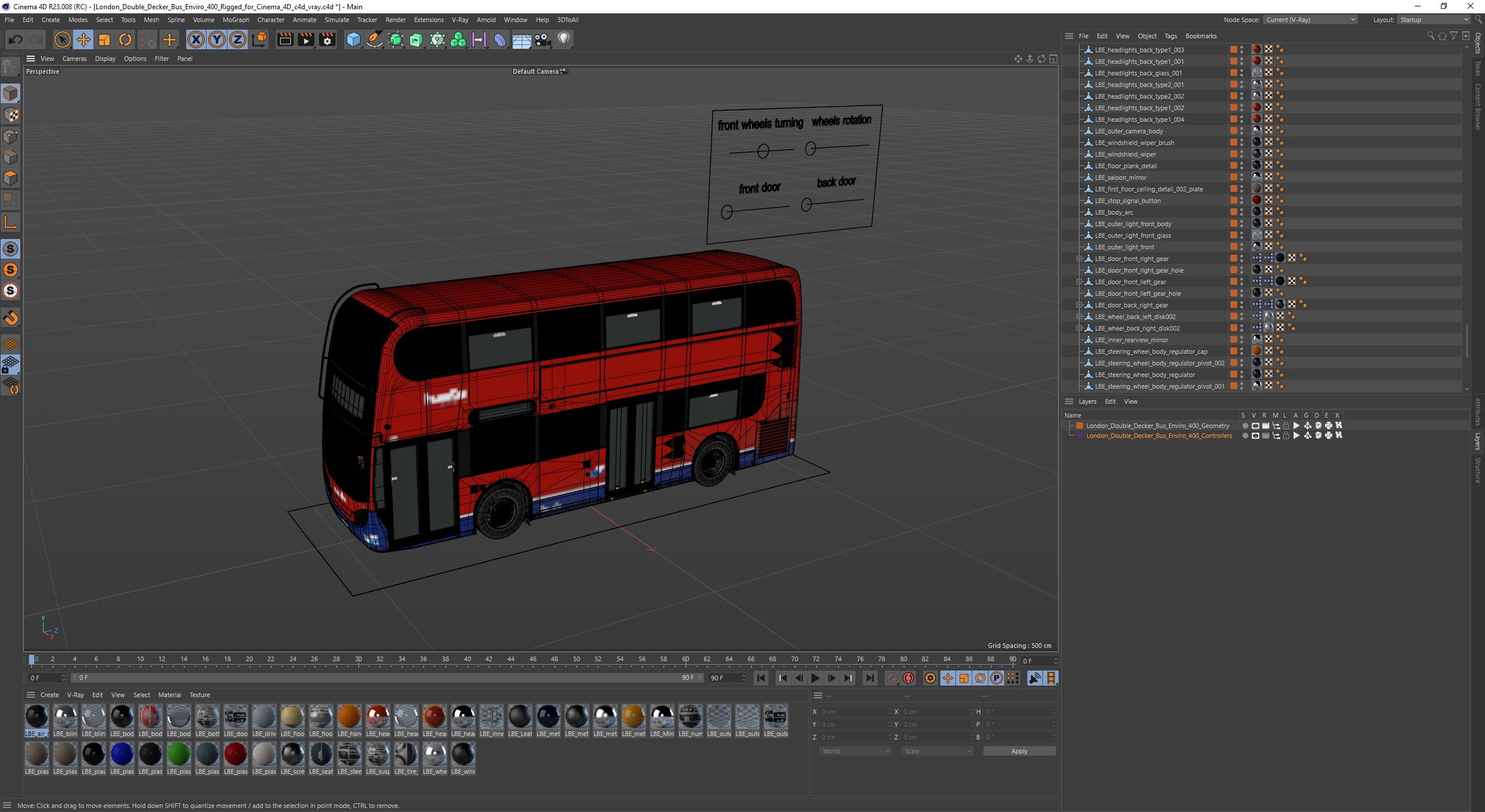 3D London Double Decker Bus Enviro 400 Rigged for Cinema 4D