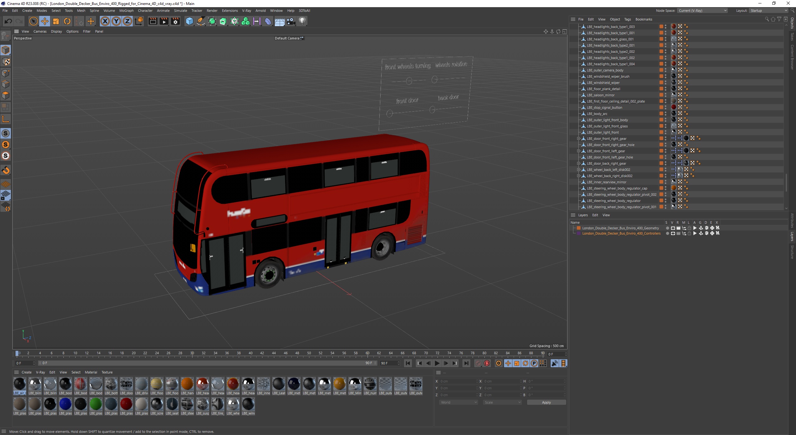 3D London Double Decker Bus Enviro 400 Rigged for Cinema 4D