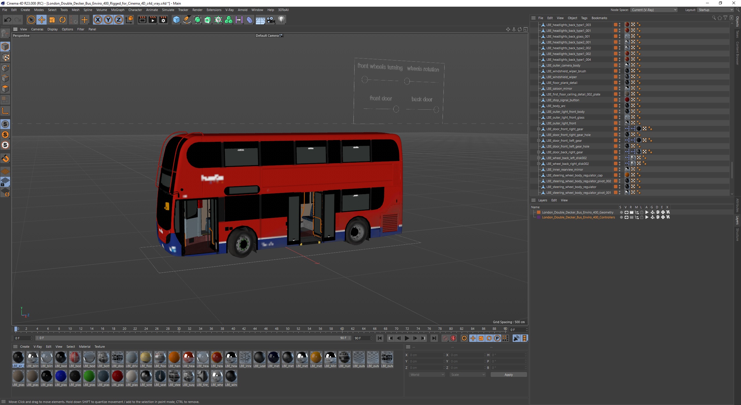 3D London Double Decker Bus Enviro 400 Rigged for Cinema 4D