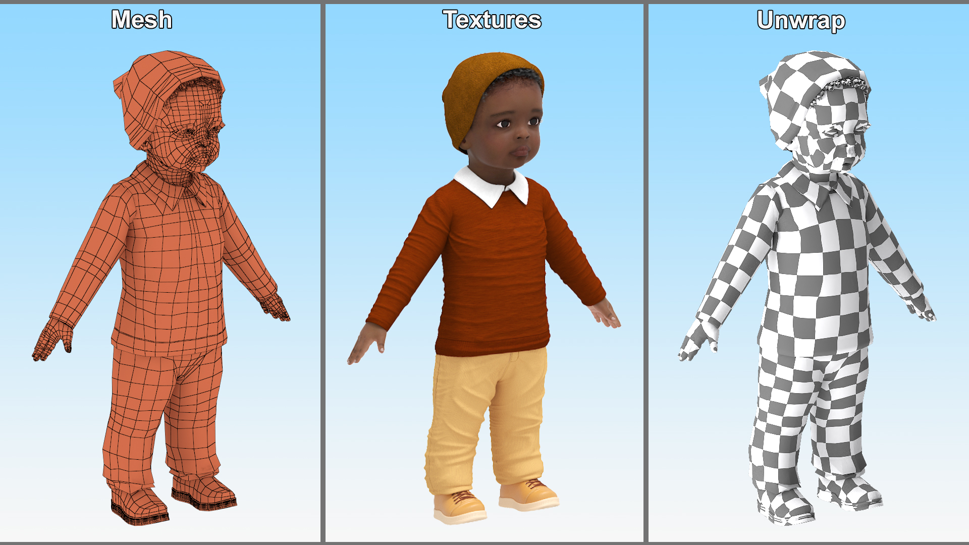 Little Black Boy Everyday Autumn Clothes Rigged 3D