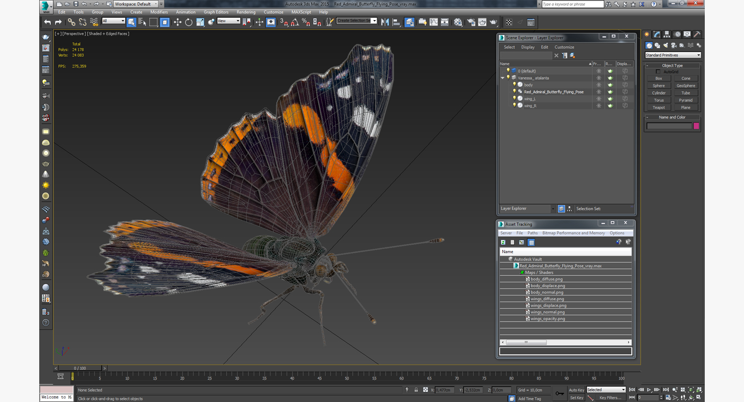 3D Red Admiral Butterfly Flying Pose model