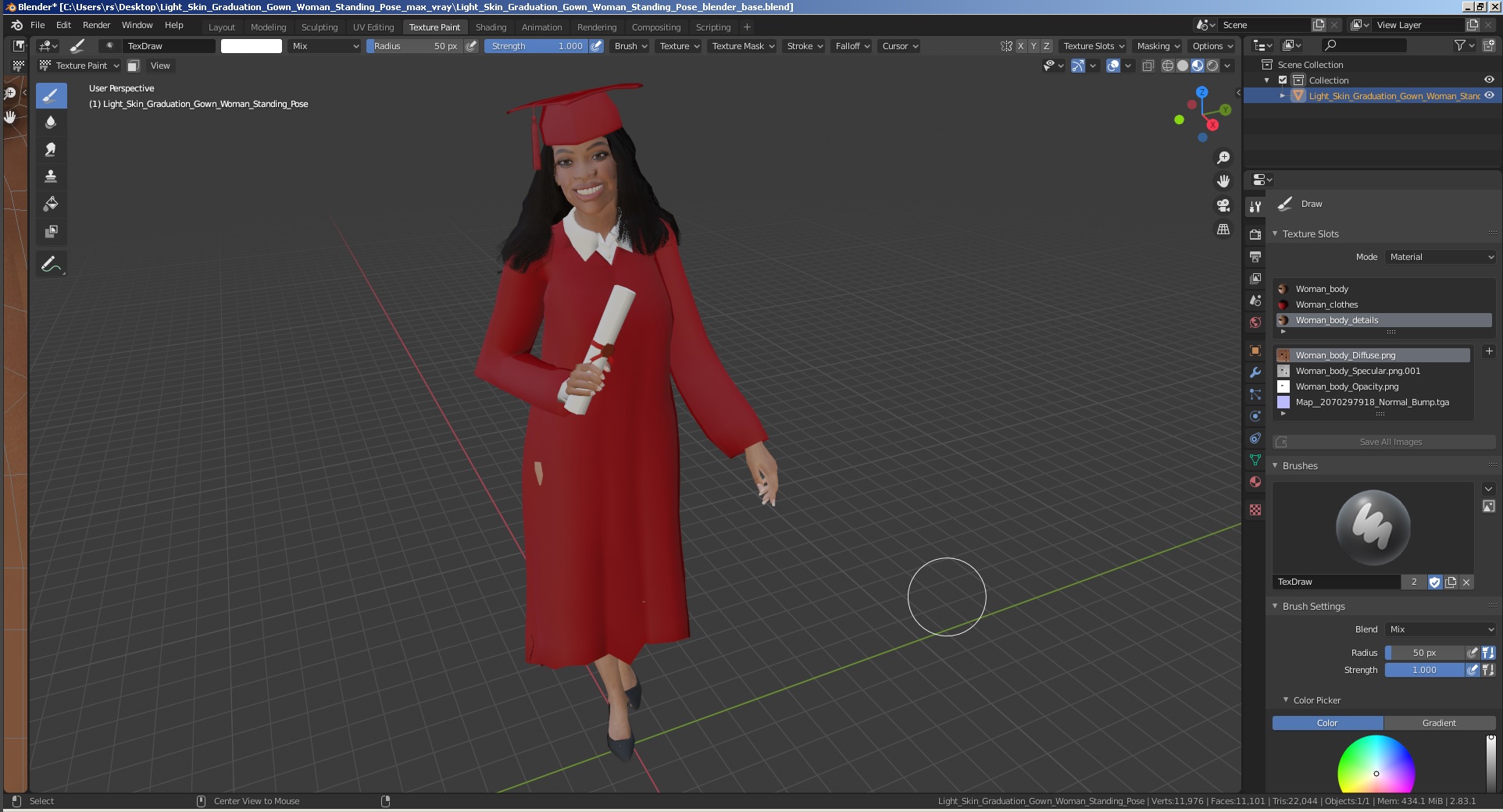 3D Light Skin Graduation Gown Woman Standing Pose