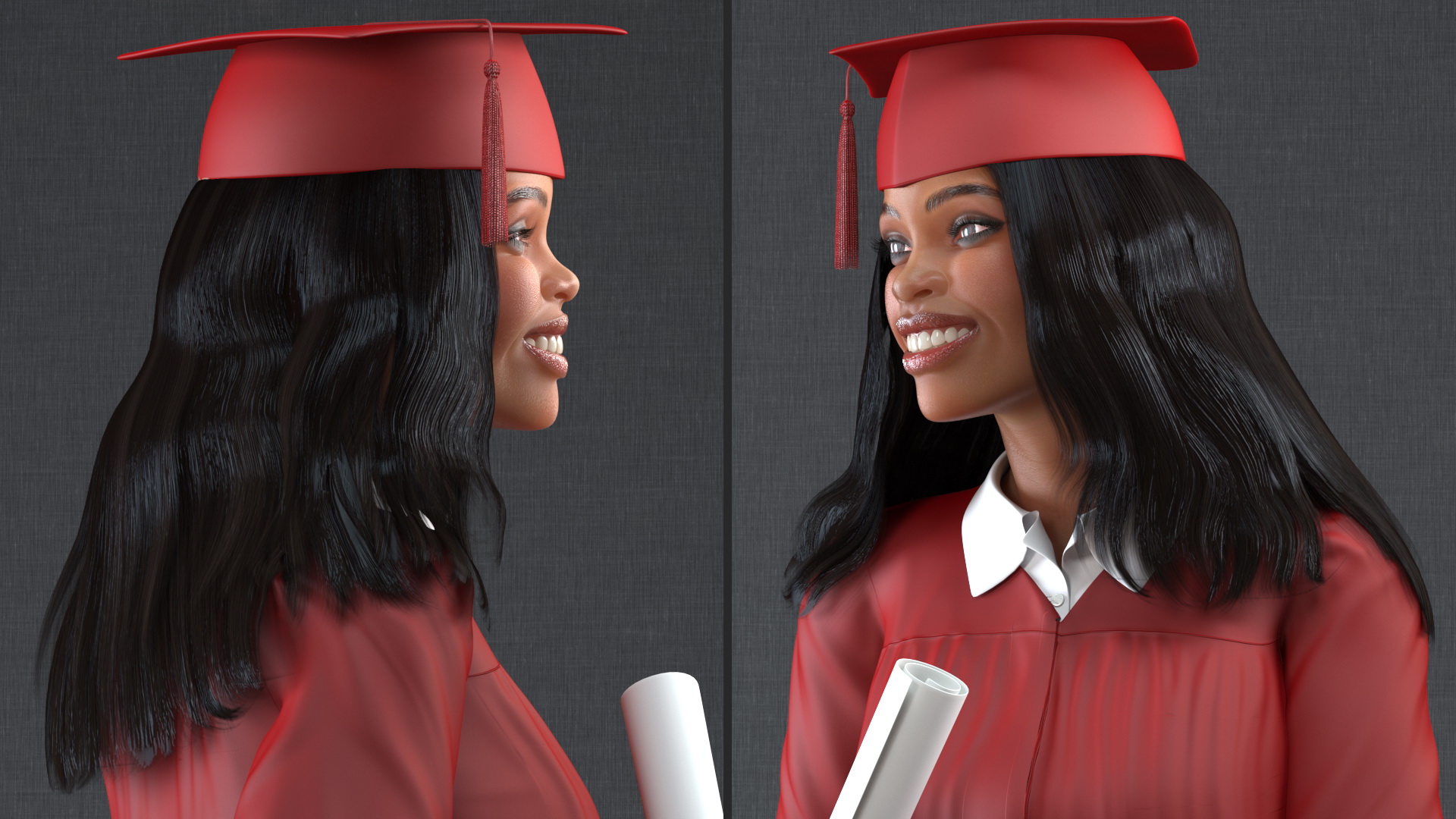 3D Light Skin Graduation Gown Woman Standing Pose