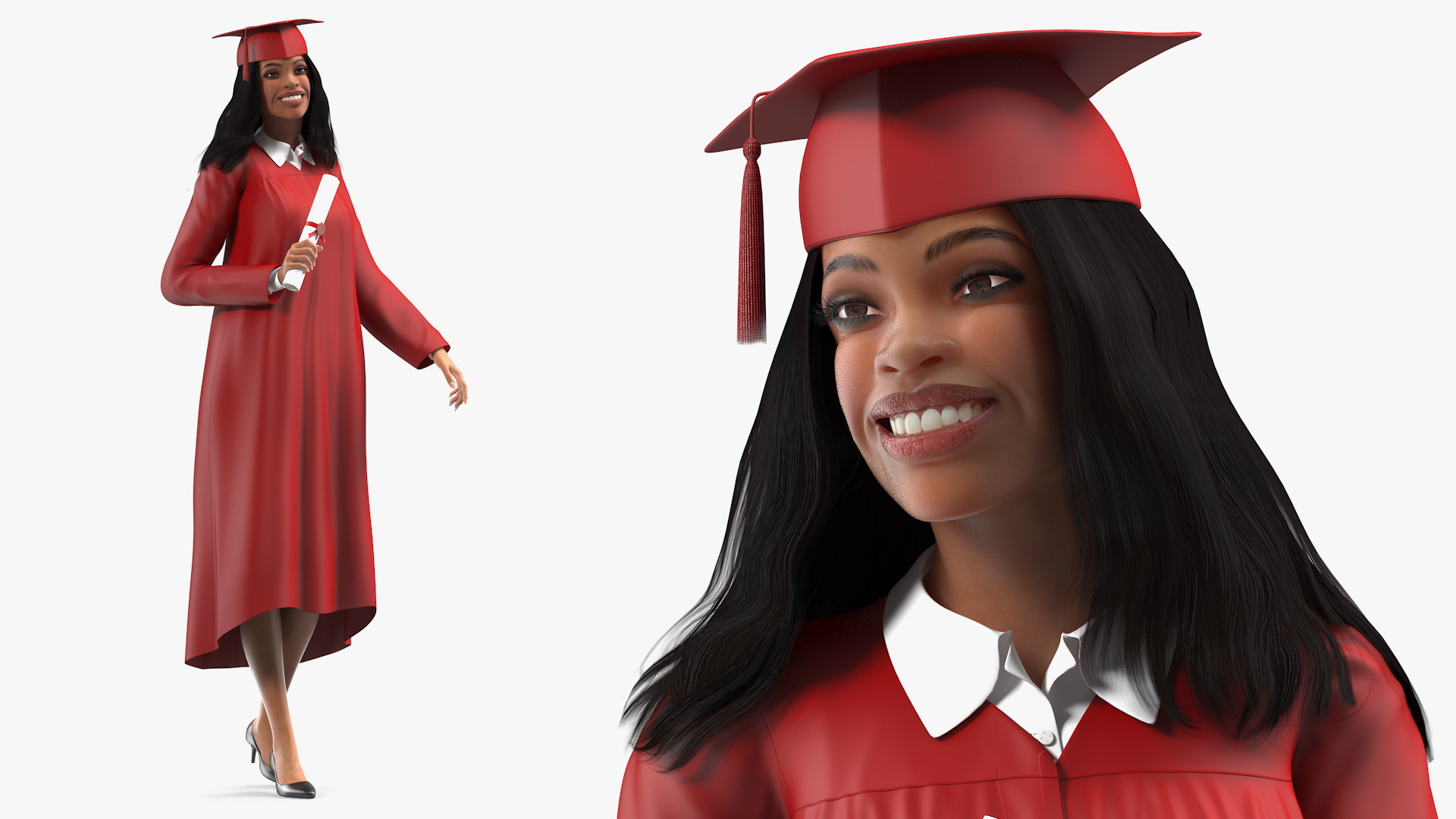 3D Light Skin Graduation Gown Woman Standing Pose