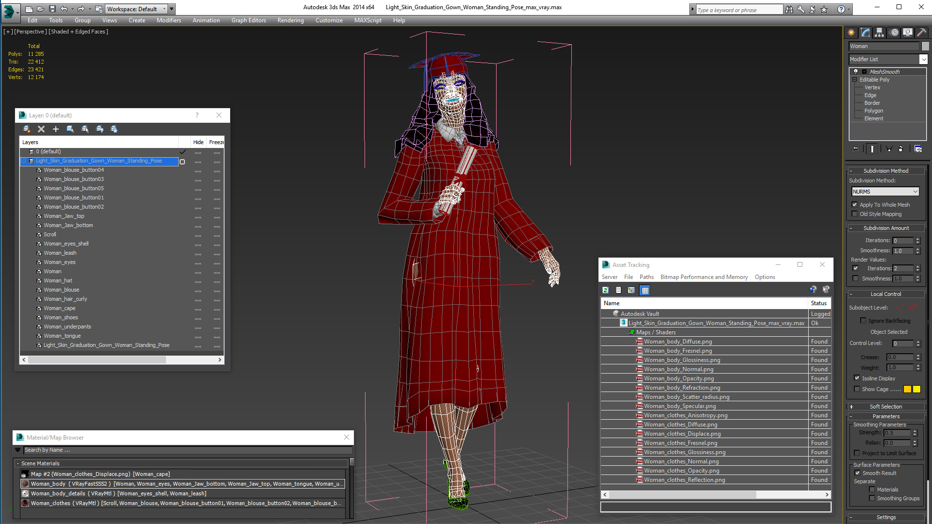 3D Light Skin Graduation Gown Woman Standing Pose