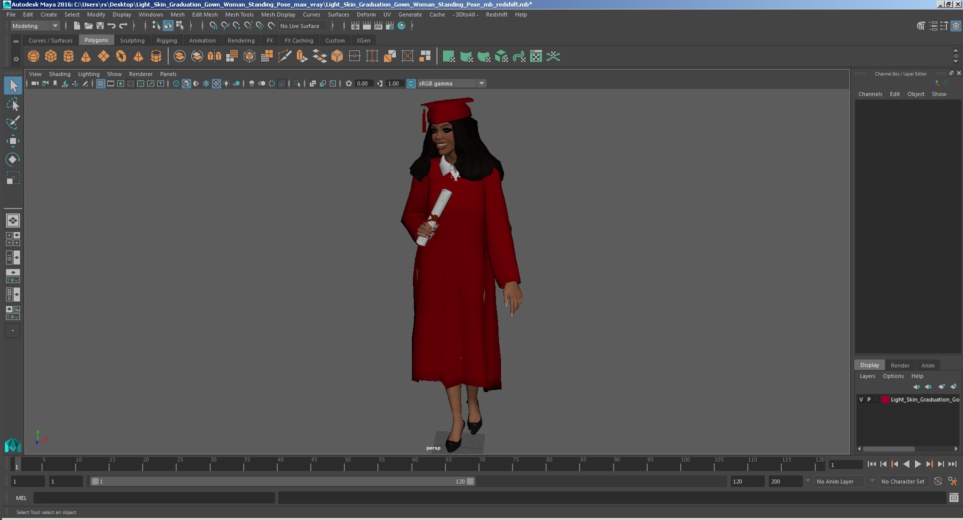3D Light Skin Graduation Gown Woman Standing Pose
