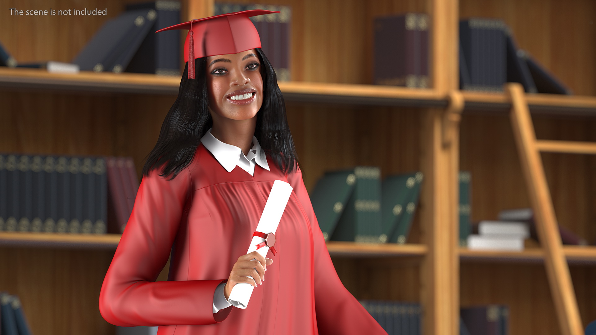 3D Light Skin Graduation Gown Woman Standing Pose
