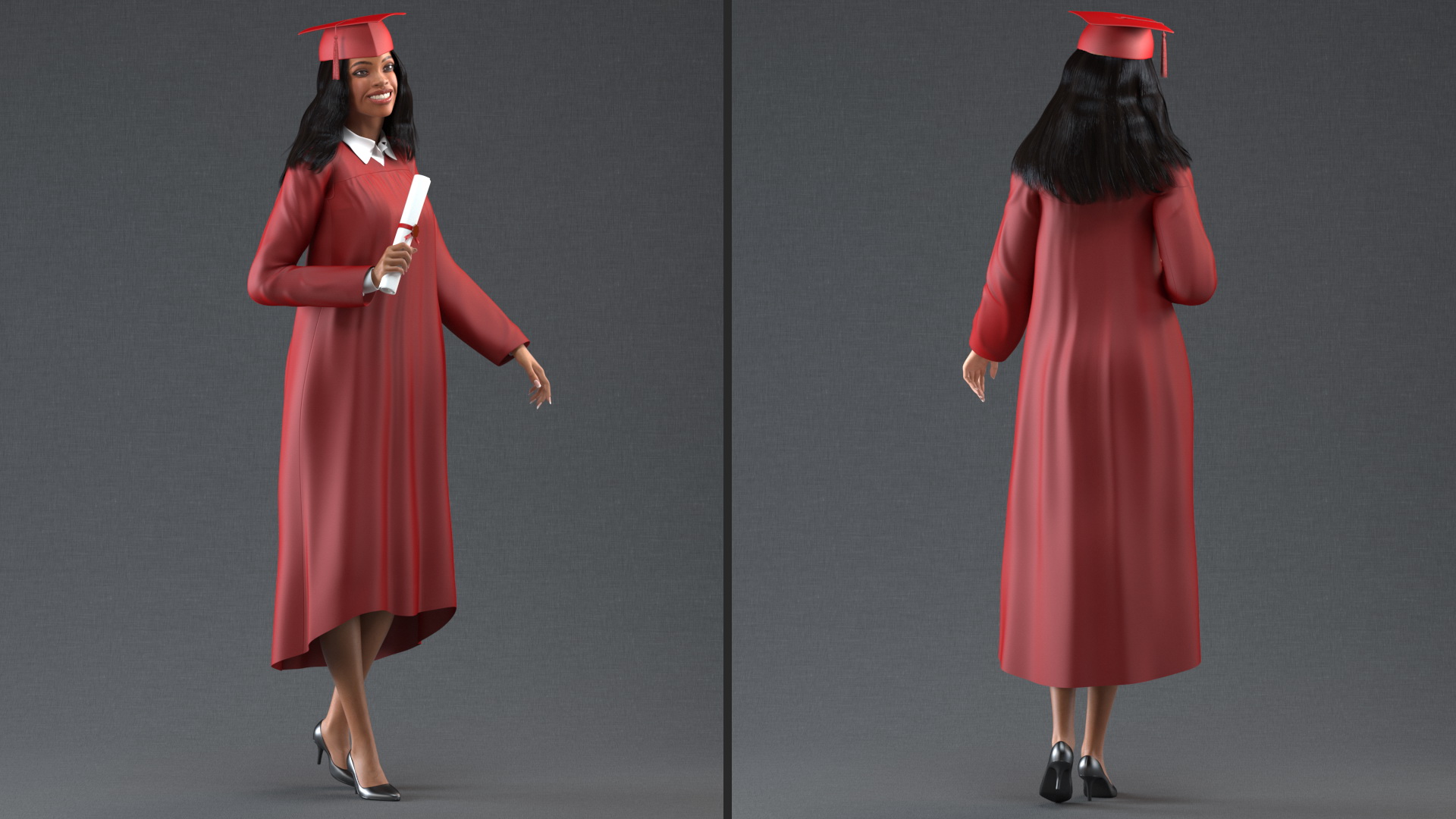 3D Light Skin Graduation Gown Woman Standing Pose