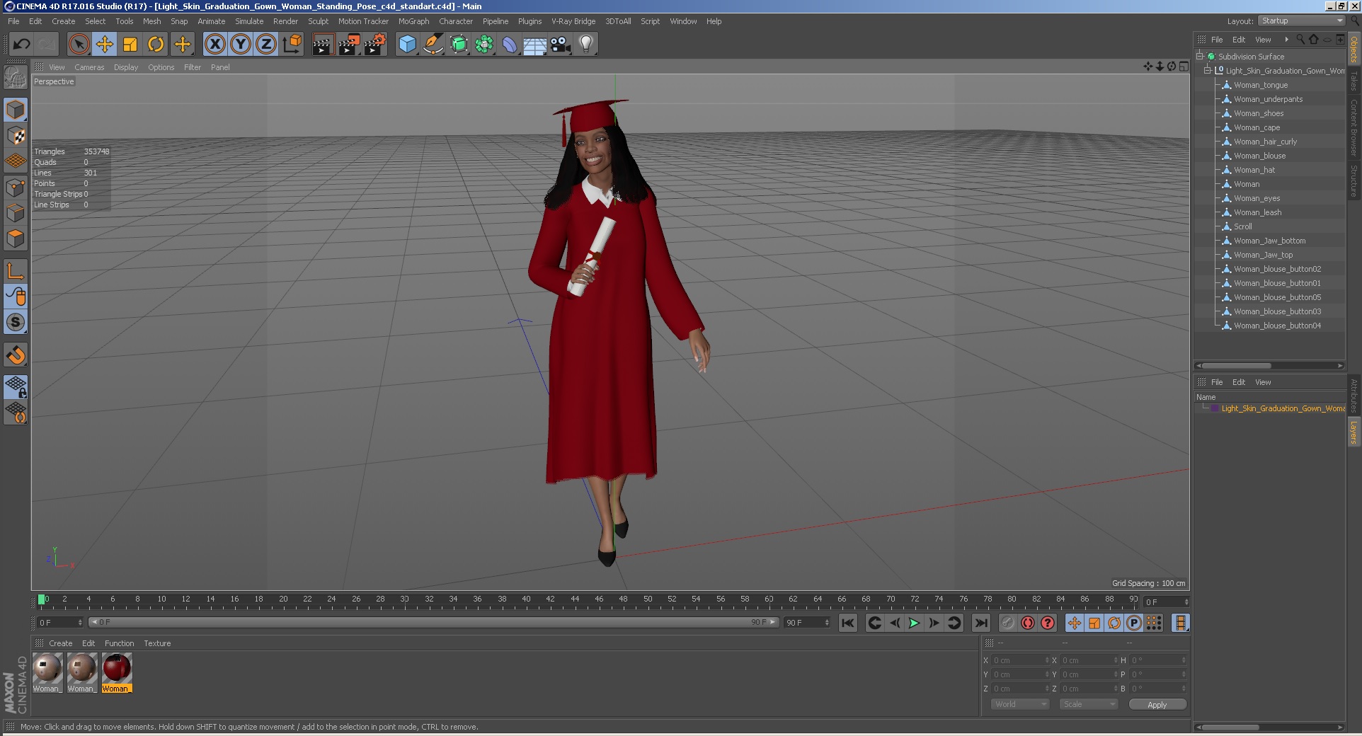 3D Light Skin Graduation Gown Woman Standing Pose