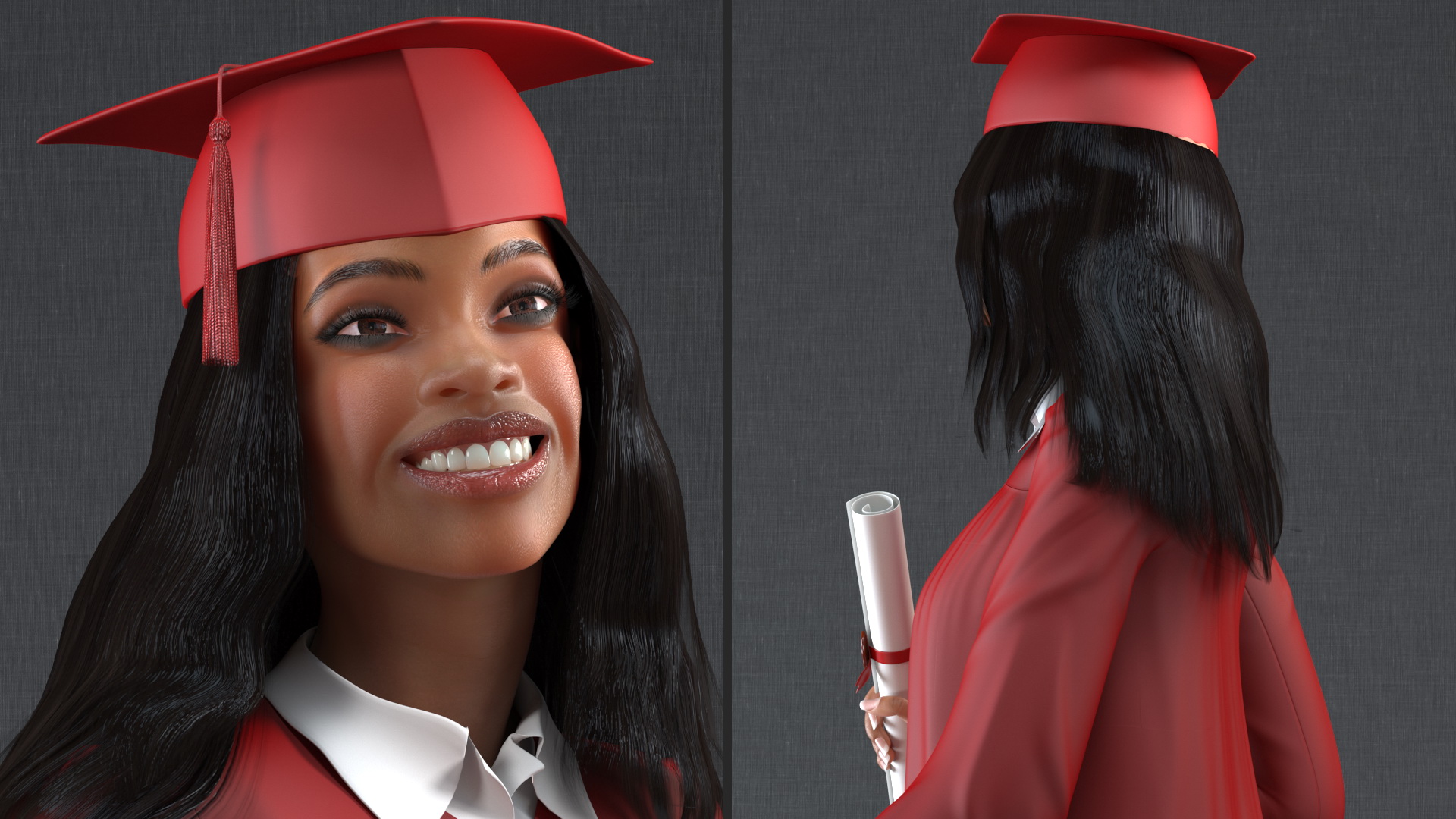 3D Light Skin Graduation Gown Woman Standing Pose