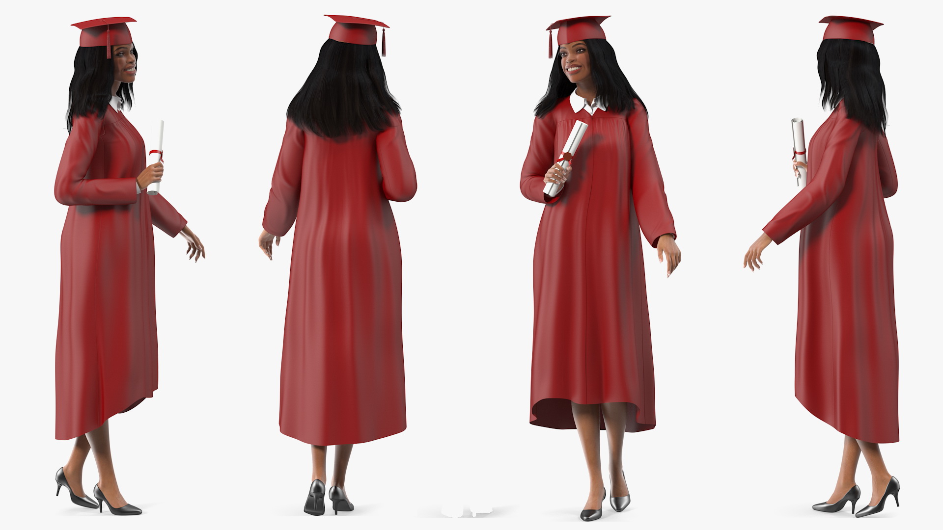 3D Light Skin Graduation Gown Woman Standing Pose