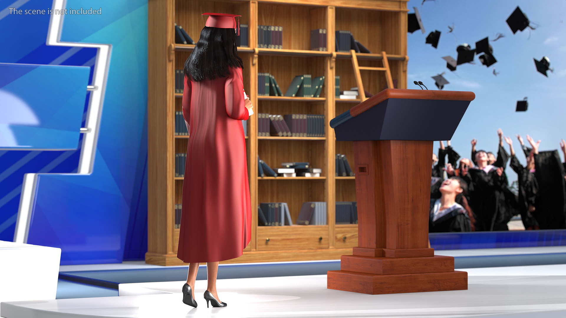 3D Light Skin Graduation Gown Woman Standing Pose