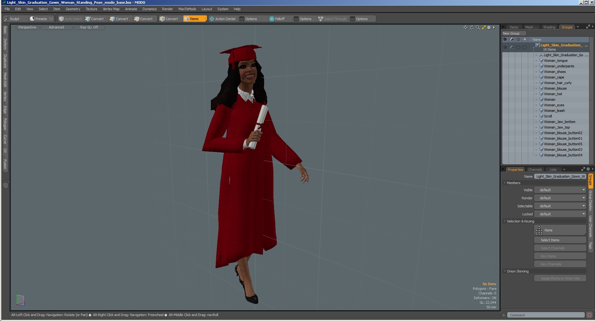 3D Light Skin Graduation Gown Woman Standing Pose