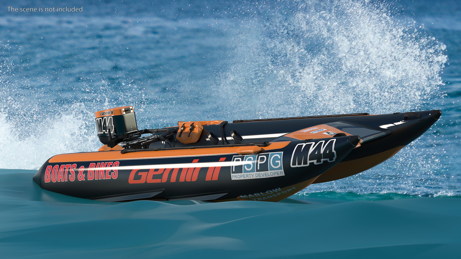 Racing Boat Gemini Zapcat F1 with Engine Orange Rigged 3D model