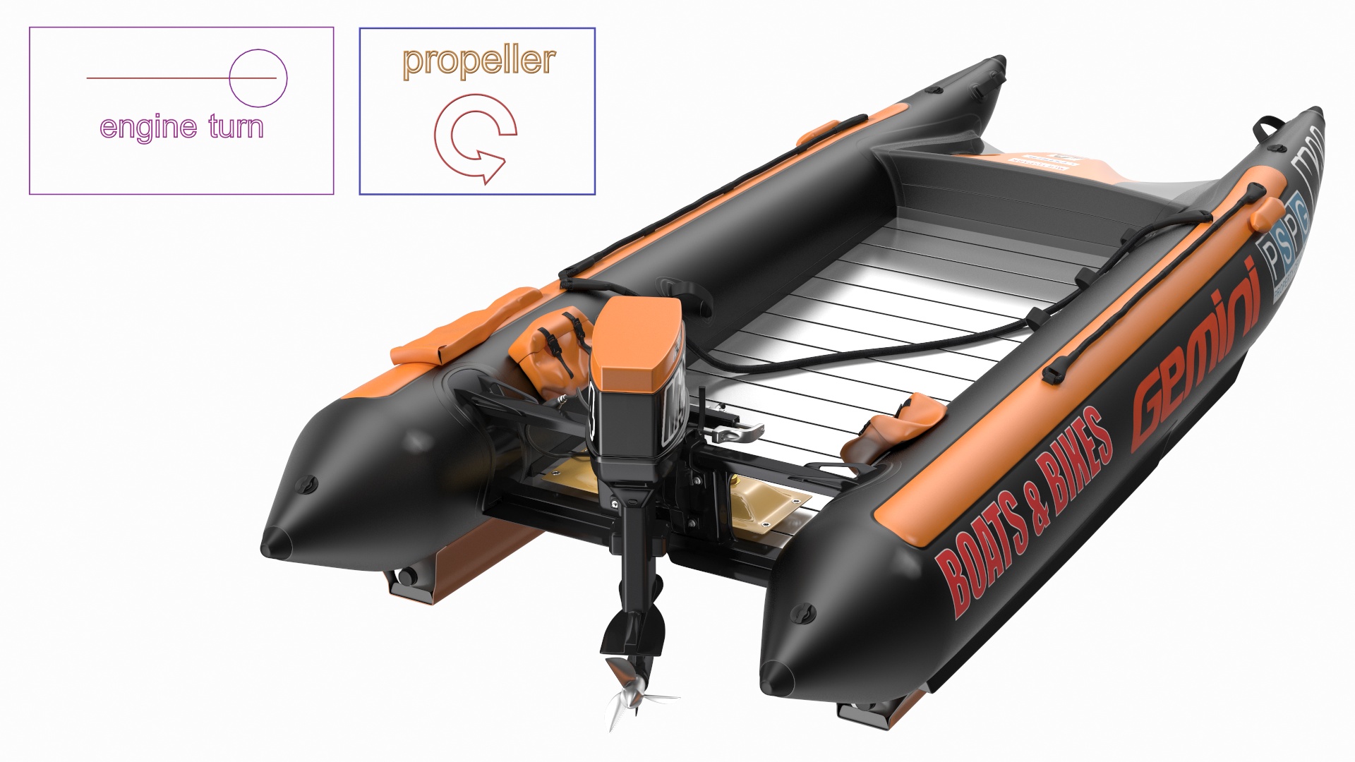 Racing Boat Gemini Zapcat F1 with Engine Orange Rigged 3D model