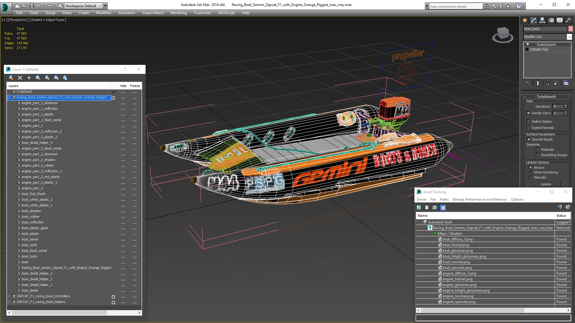 Racing Boat Gemini Zapcat F1 with Engine Orange Rigged 3D model