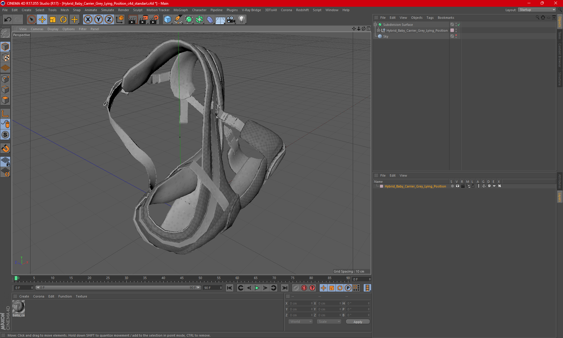 Hybrid Baby Carrier Grey Lying Position 3D model