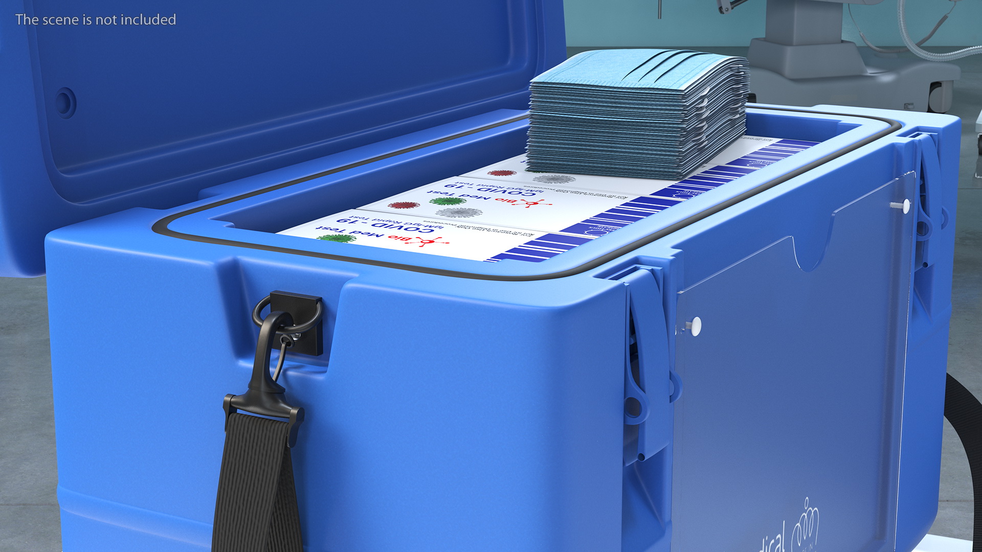 3D model Open Transport Box With Covid Tests and Masks