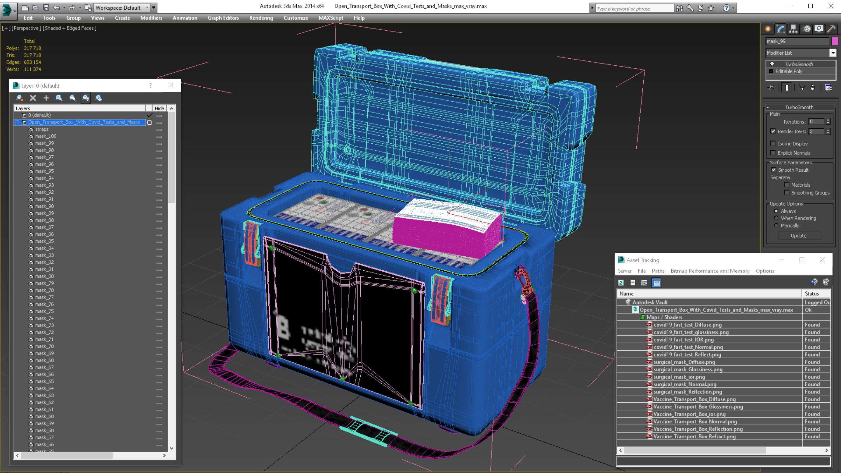 3D model Open Transport Box With Covid Tests and Masks