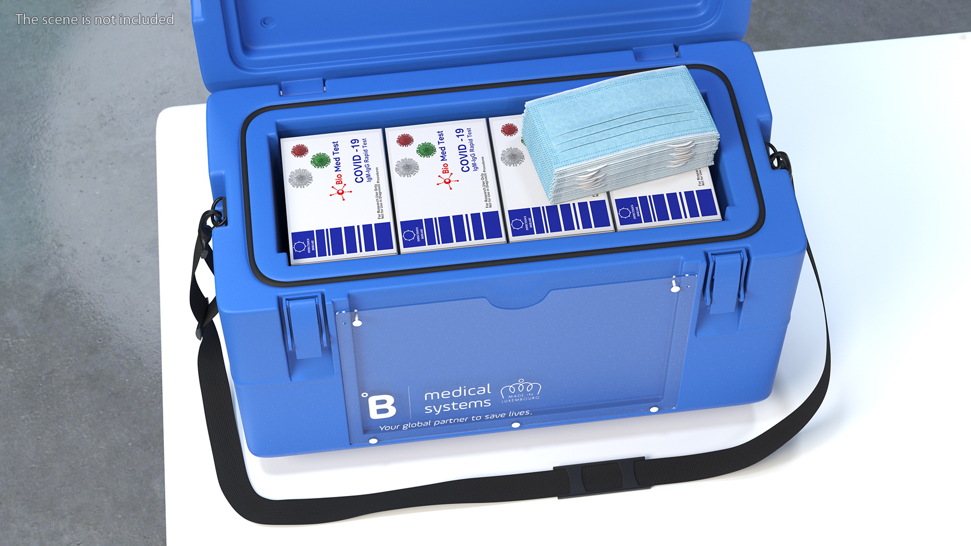3D model Open Transport Box With Covid Tests and Masks